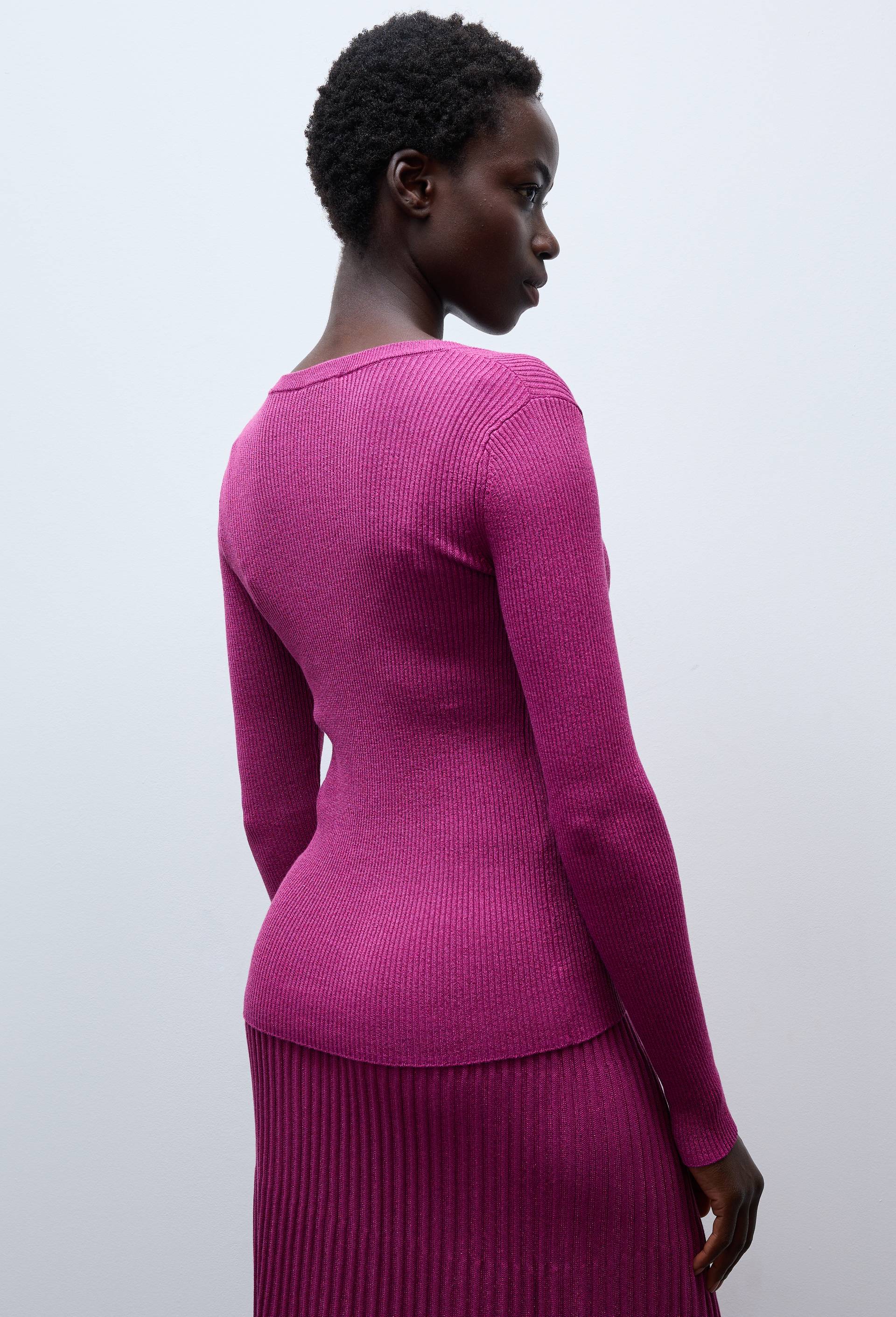 Pull manches longues en coton avec fibres m&eacute;talliques, Violet, large image number 1