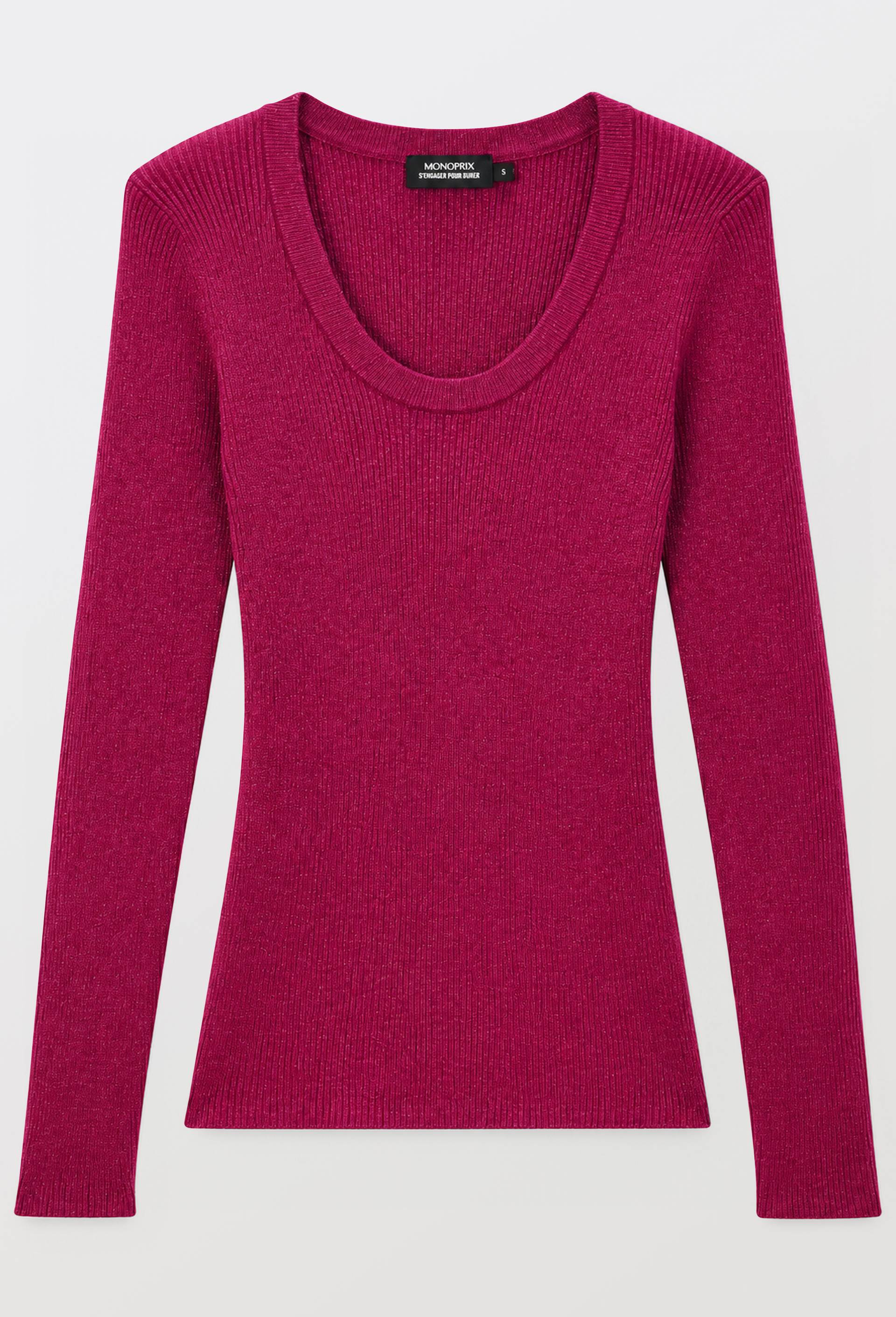 Pull manches longues en coton avec fibres m&eacute;talliques, Violet, large image number 2