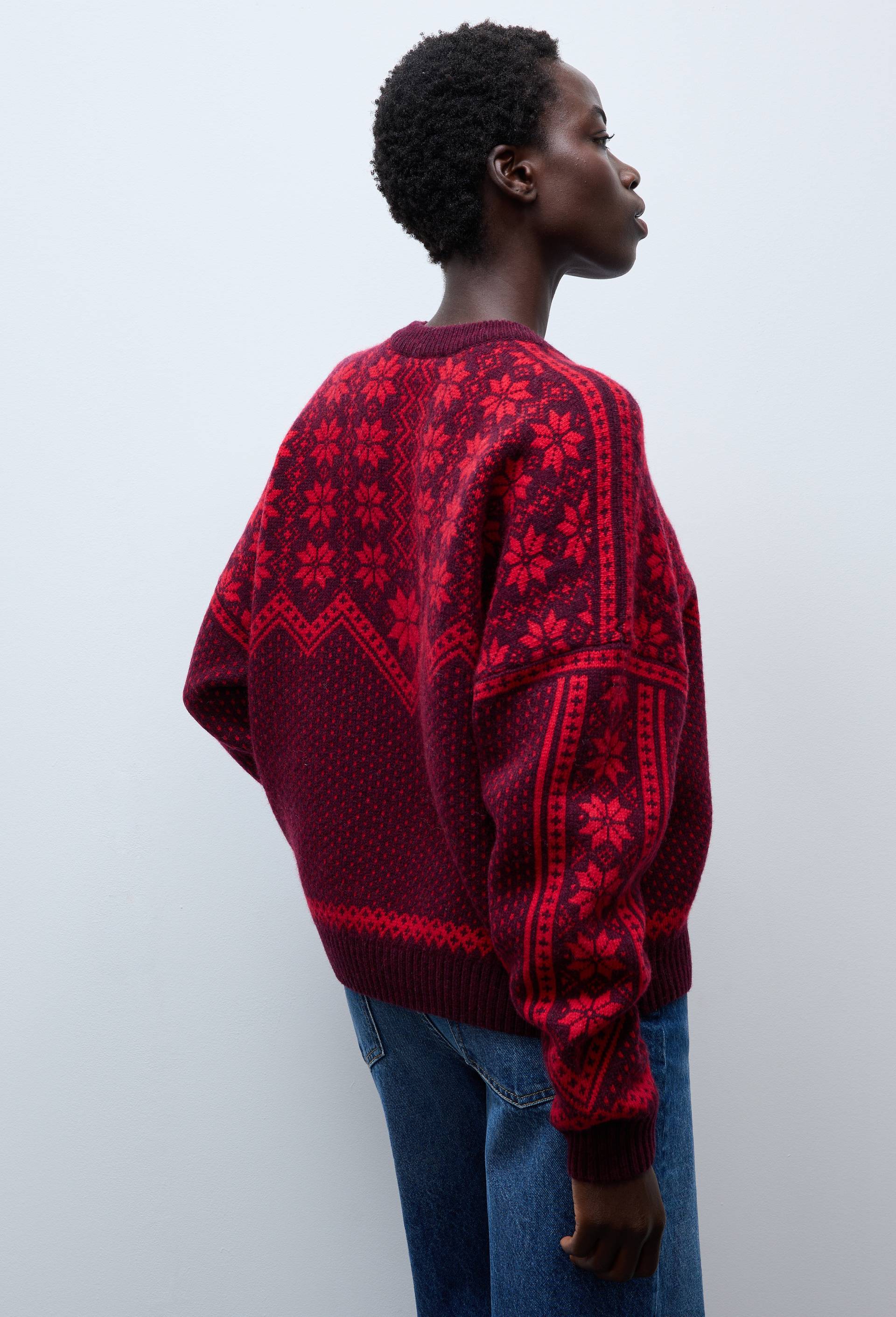 Pull manches longues en jacquard  en laine, Rouge fonc&eacute;, large image number 1