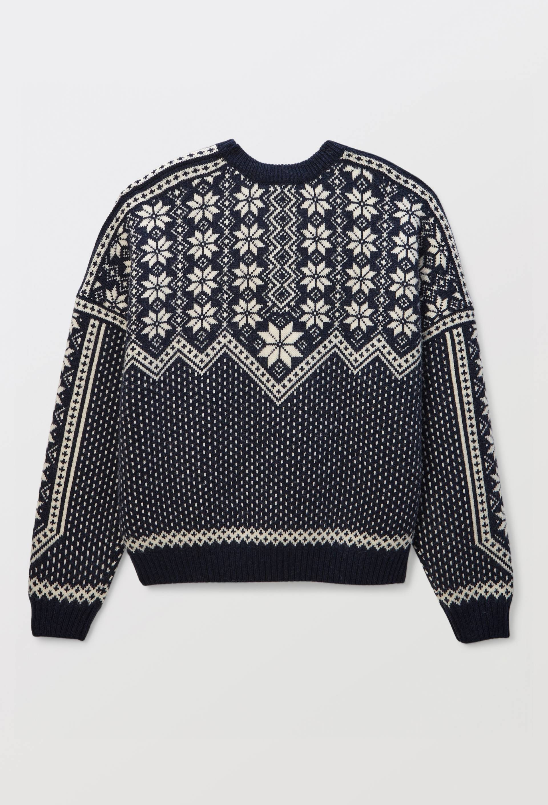 Pull manches longues en jacquard  en laine, Bleu fonc&eacute;, large image number 3