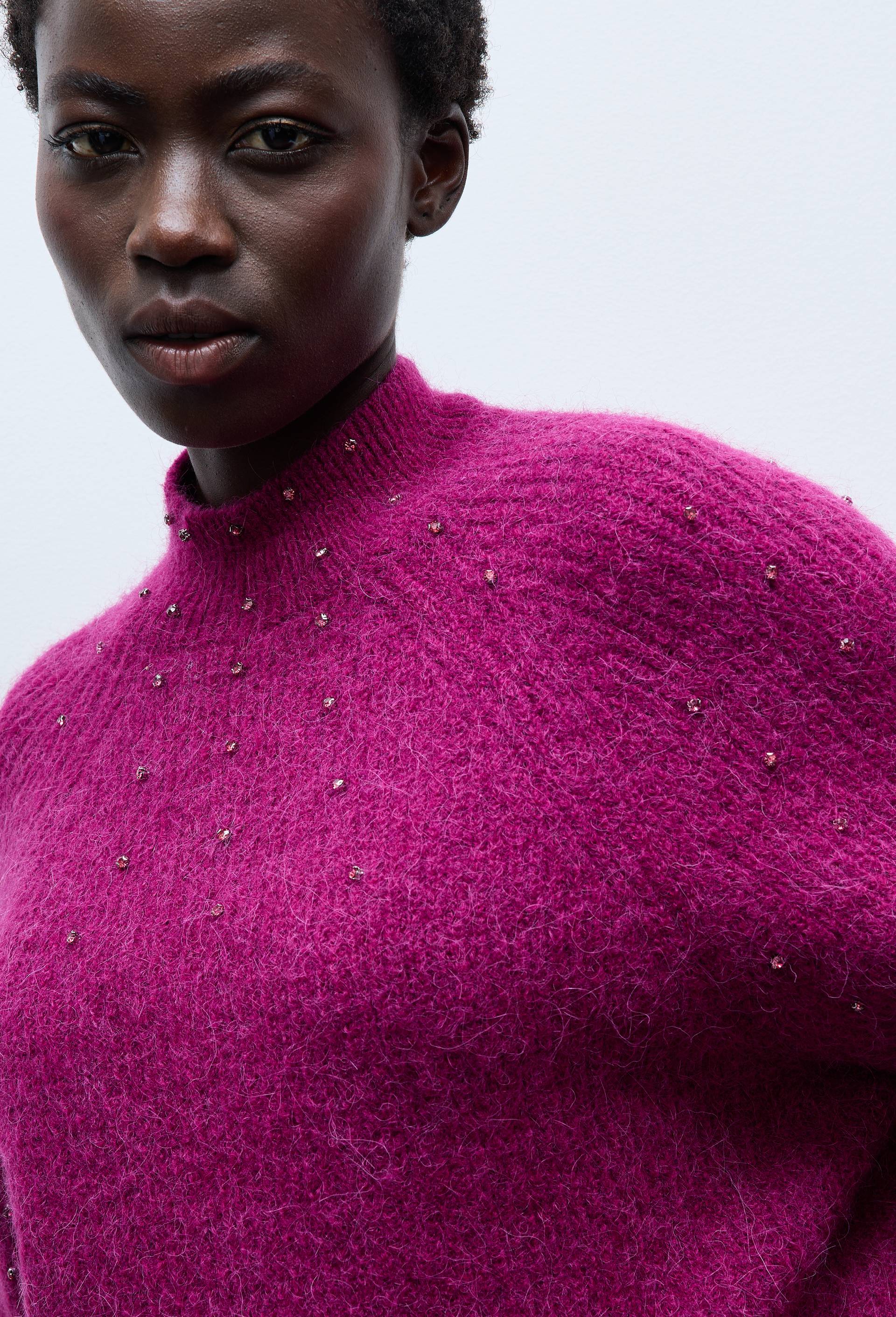 Pull manches coudes &agrave; strass contenant de l'alpaga, Violet, large image number 1