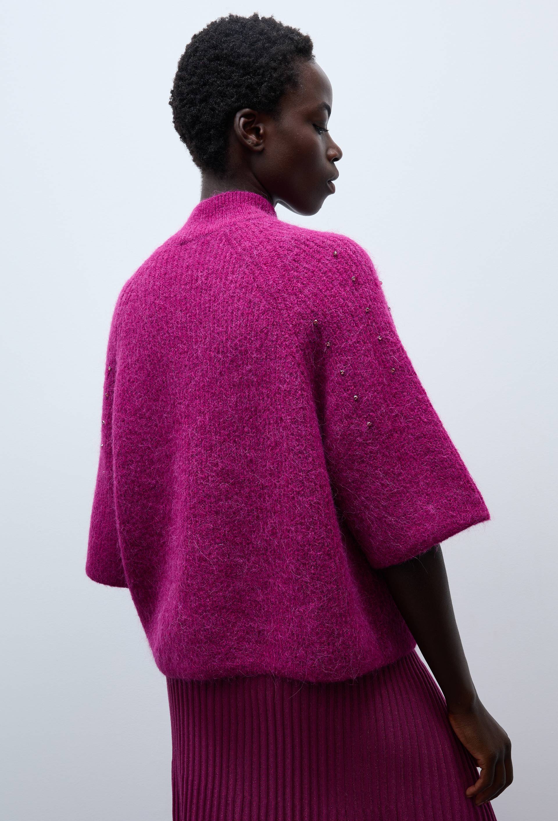 Pull manches coudes &agrave; strass contenant de l'alpaga, Violet, large image number 2