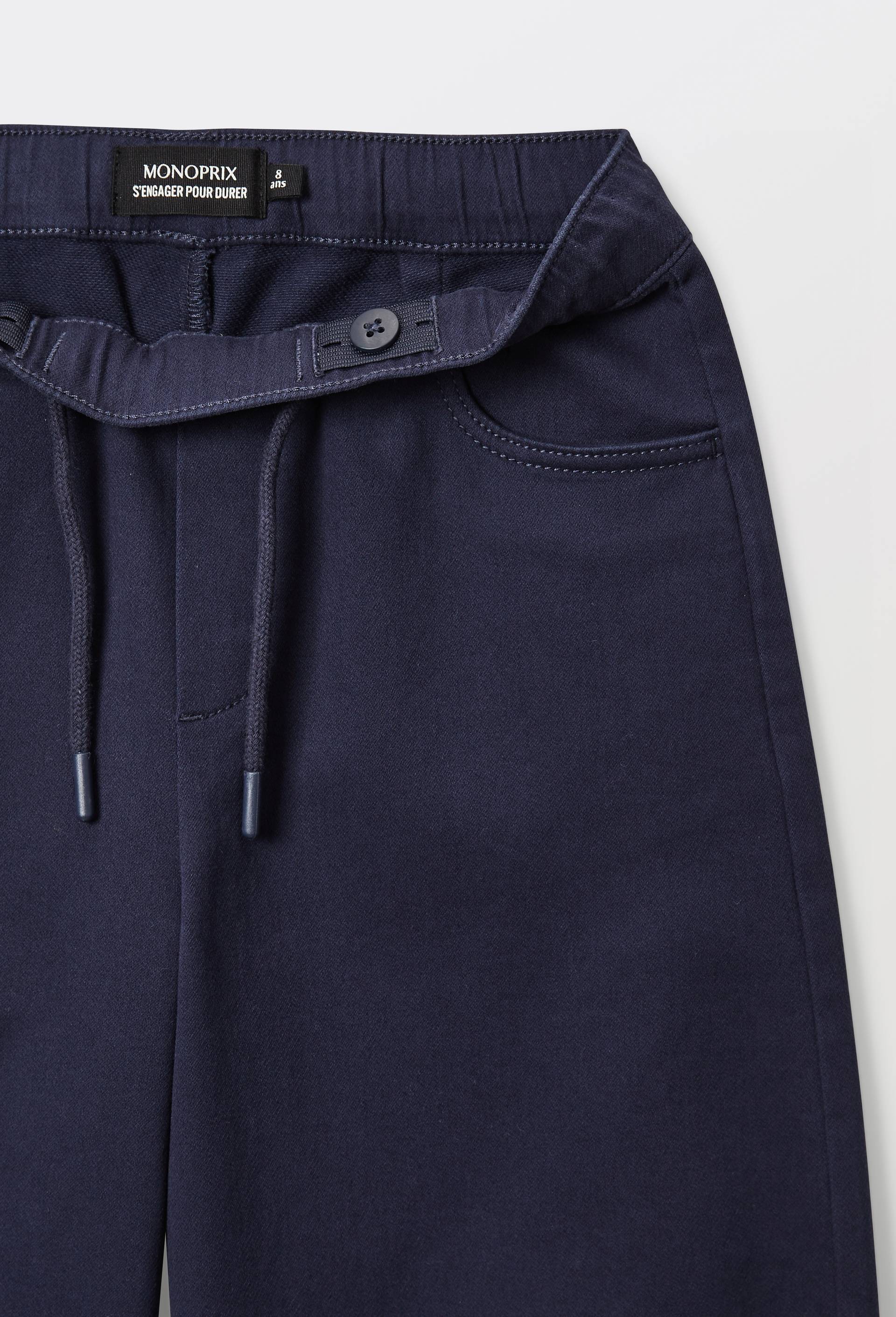 Pantalon droit &eacute;lastiqu&eacute; uni en coton, Bleu fonc&eacute;, large image number 3.0