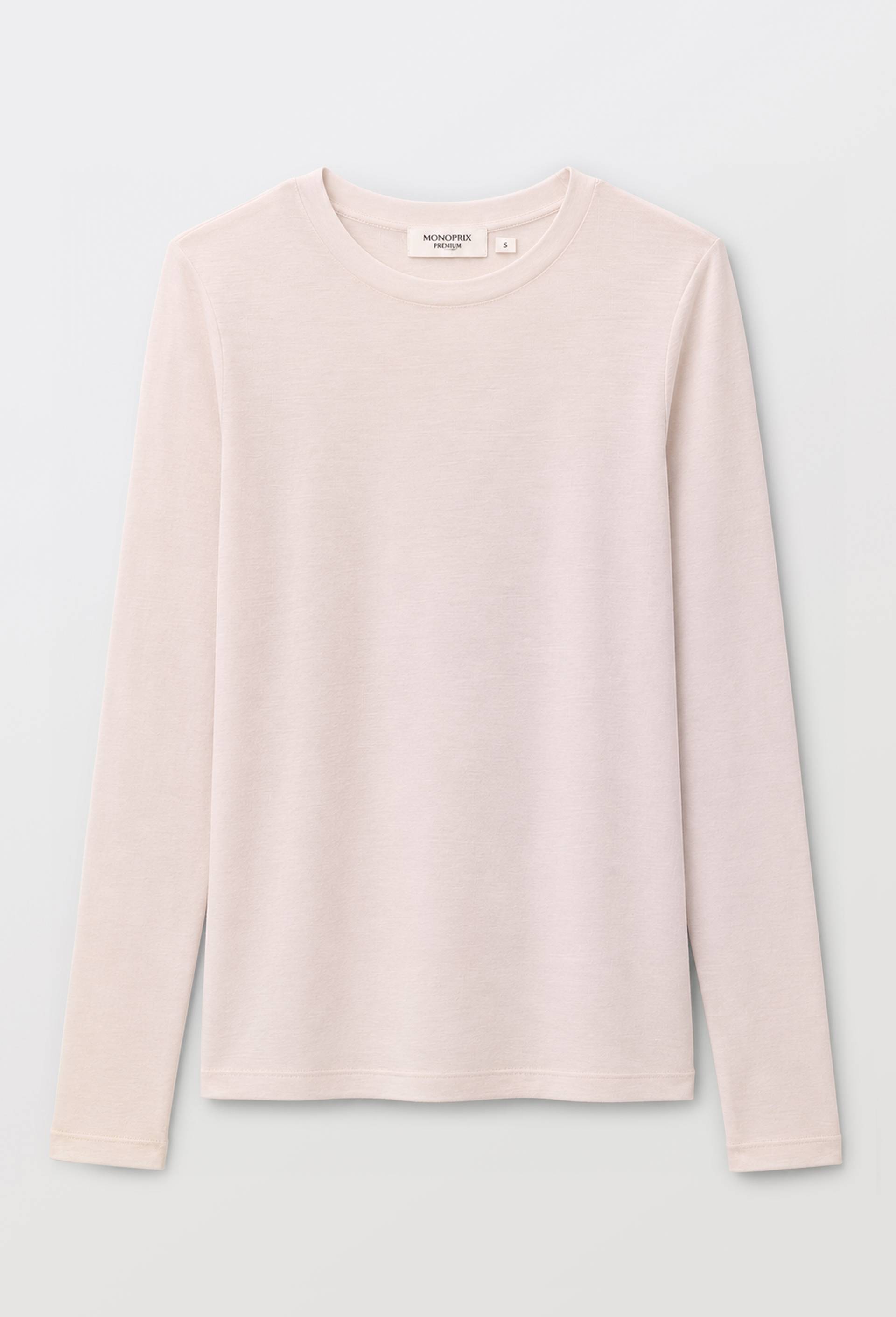 T-shirt manches longues en laine m&eacute;rinos, Rose clair, large image number 2