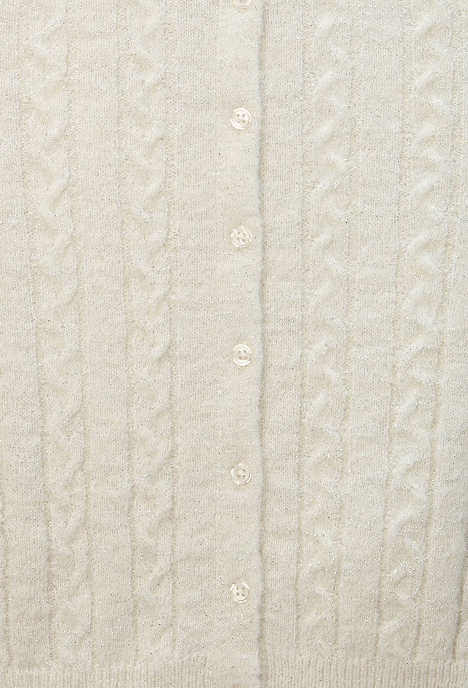Cardigan sans manches torsad&eacute; avec fibres m&eacute;talliques, Ecru, large image number 4