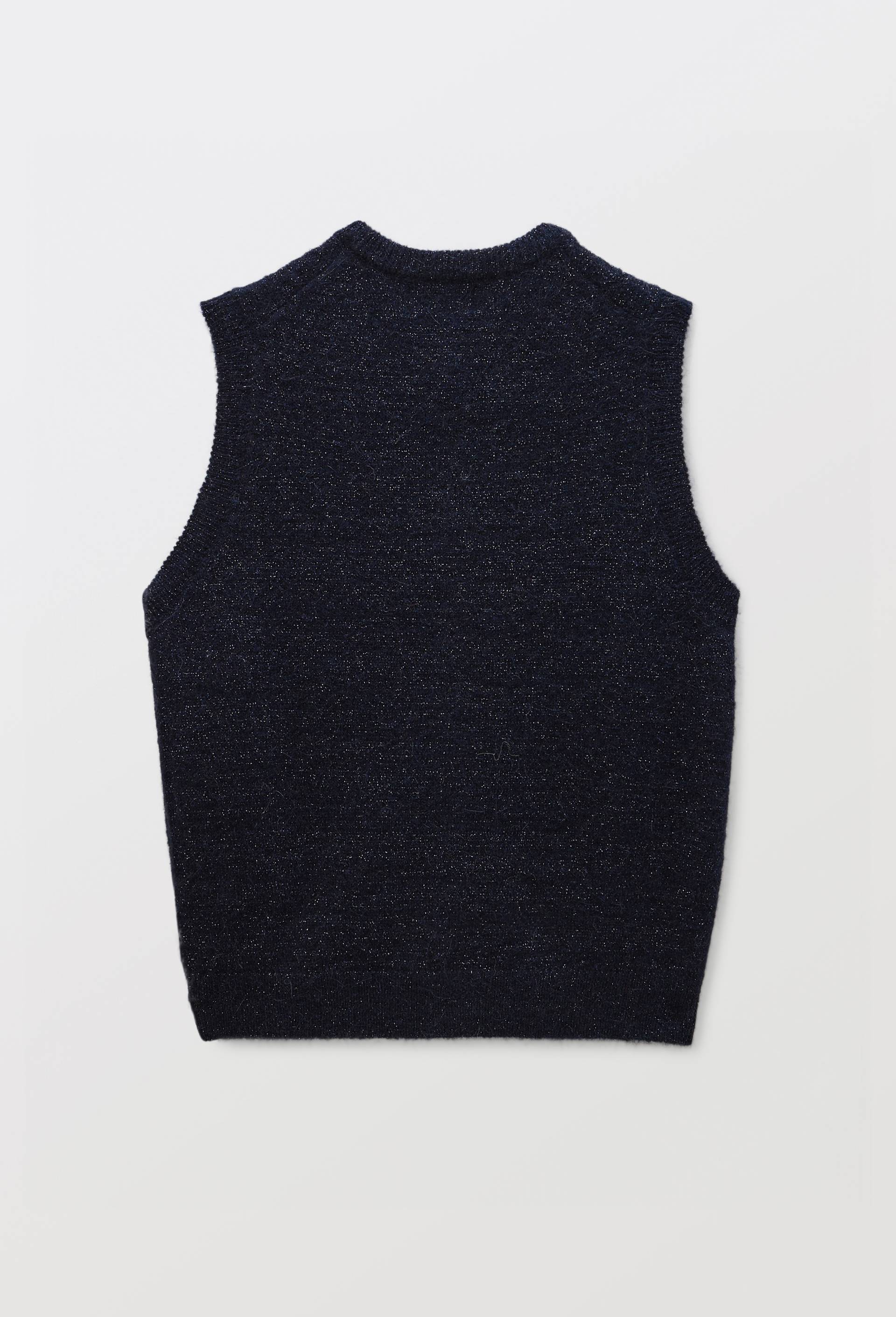 Cardigan sans manches torsad&eacute; avec fibres m&eacute;talliques, Bleu fonc&eacute;, large image number 4