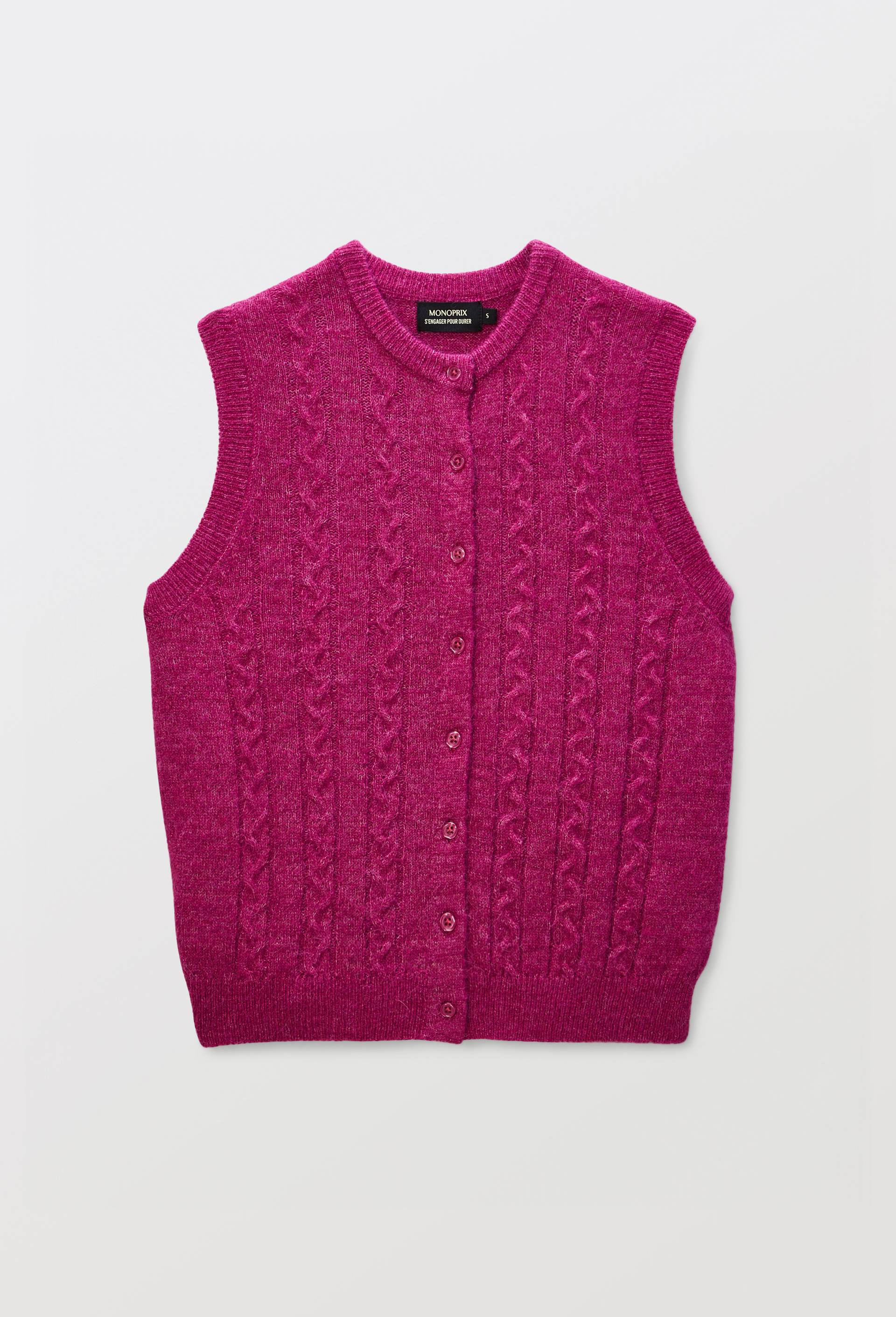 Cardigan sans manches torsad&eacute; avec fibres m&eacute;talliques, Violet, large image number 2