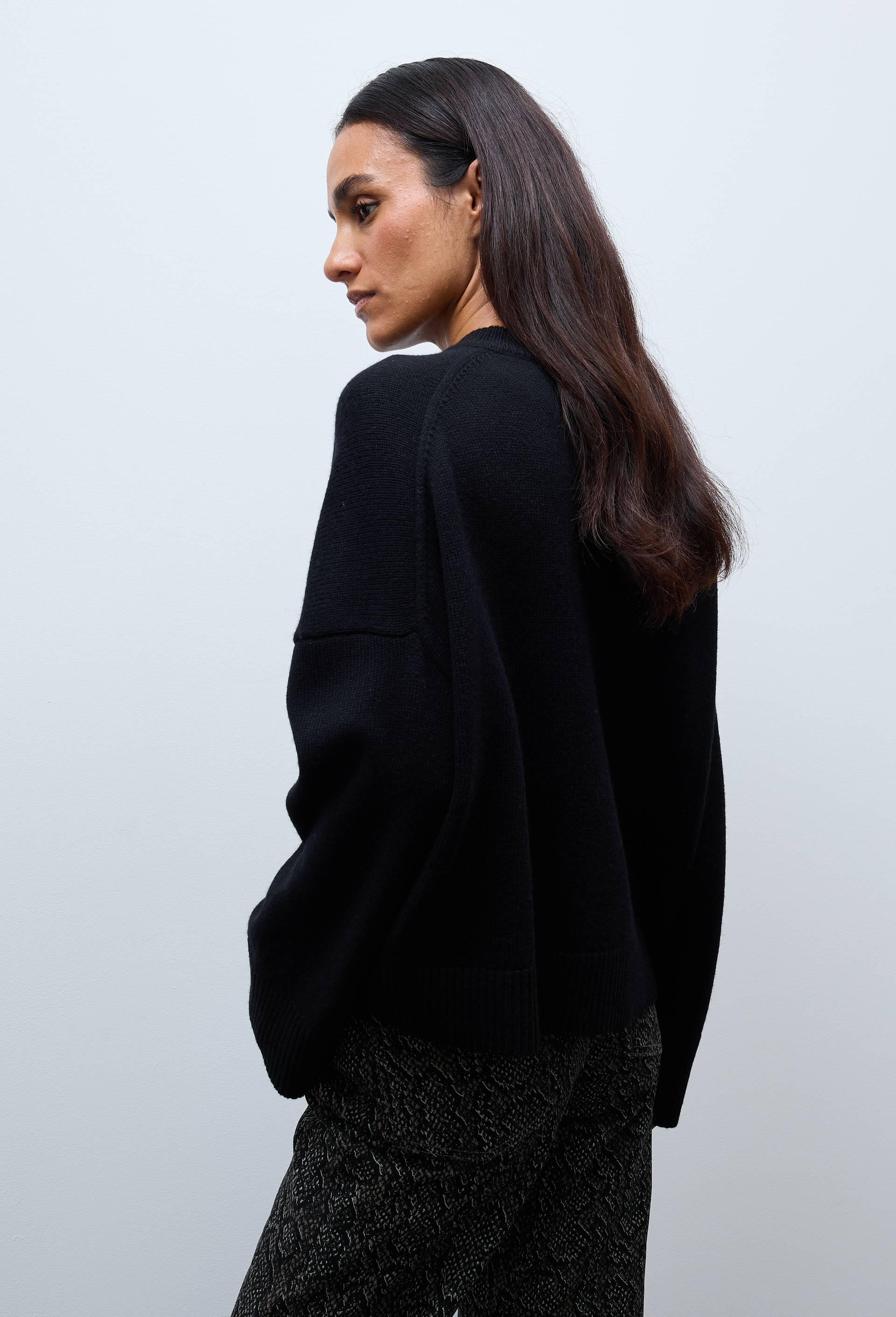 Cardigan ample uni contenant de la laine, Noir, large image number 1.0