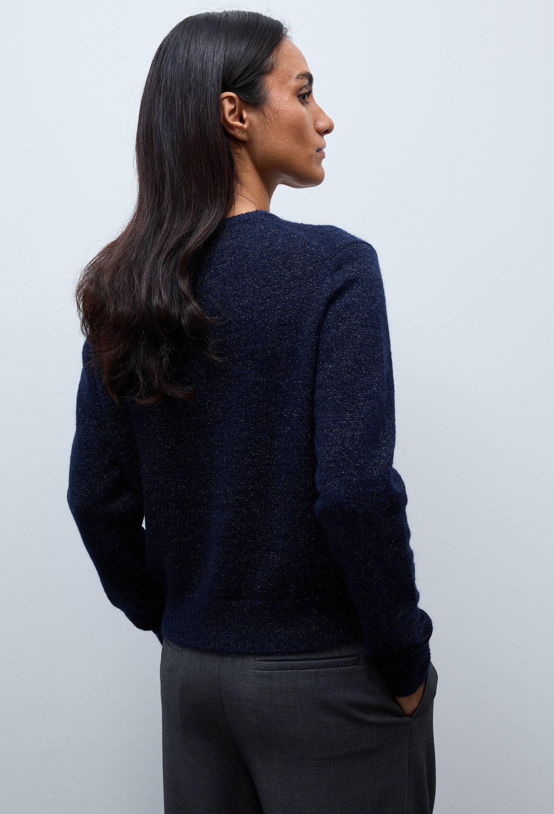 Cardigan manches longues &agrave; fibres m&eacute;talliques, Bleu fonc&eacute;, large image number 1