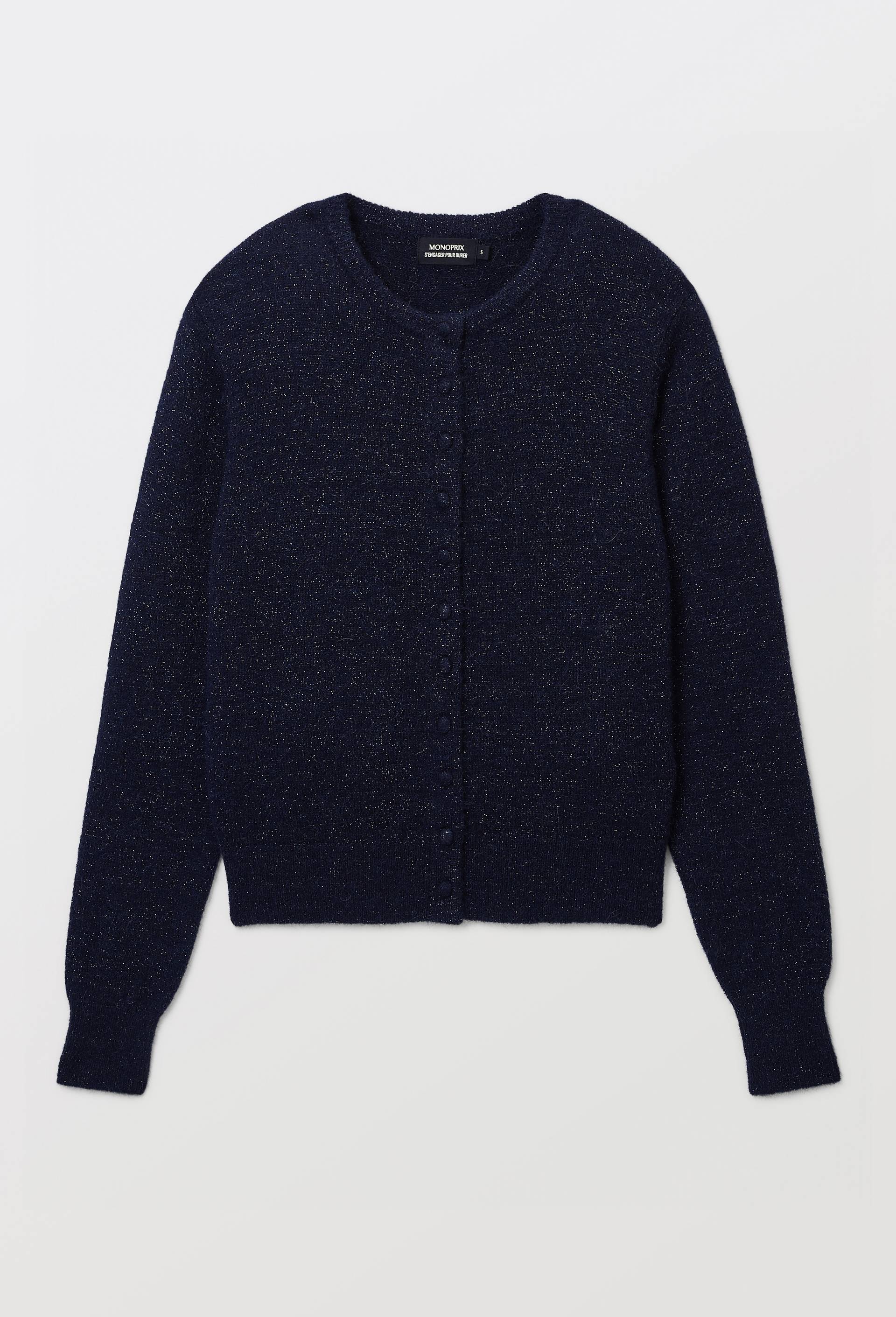 Cardigan manches longues &agrave; fibres m&eacute;talliques, Bleu fonc&eacute;, large image number 2