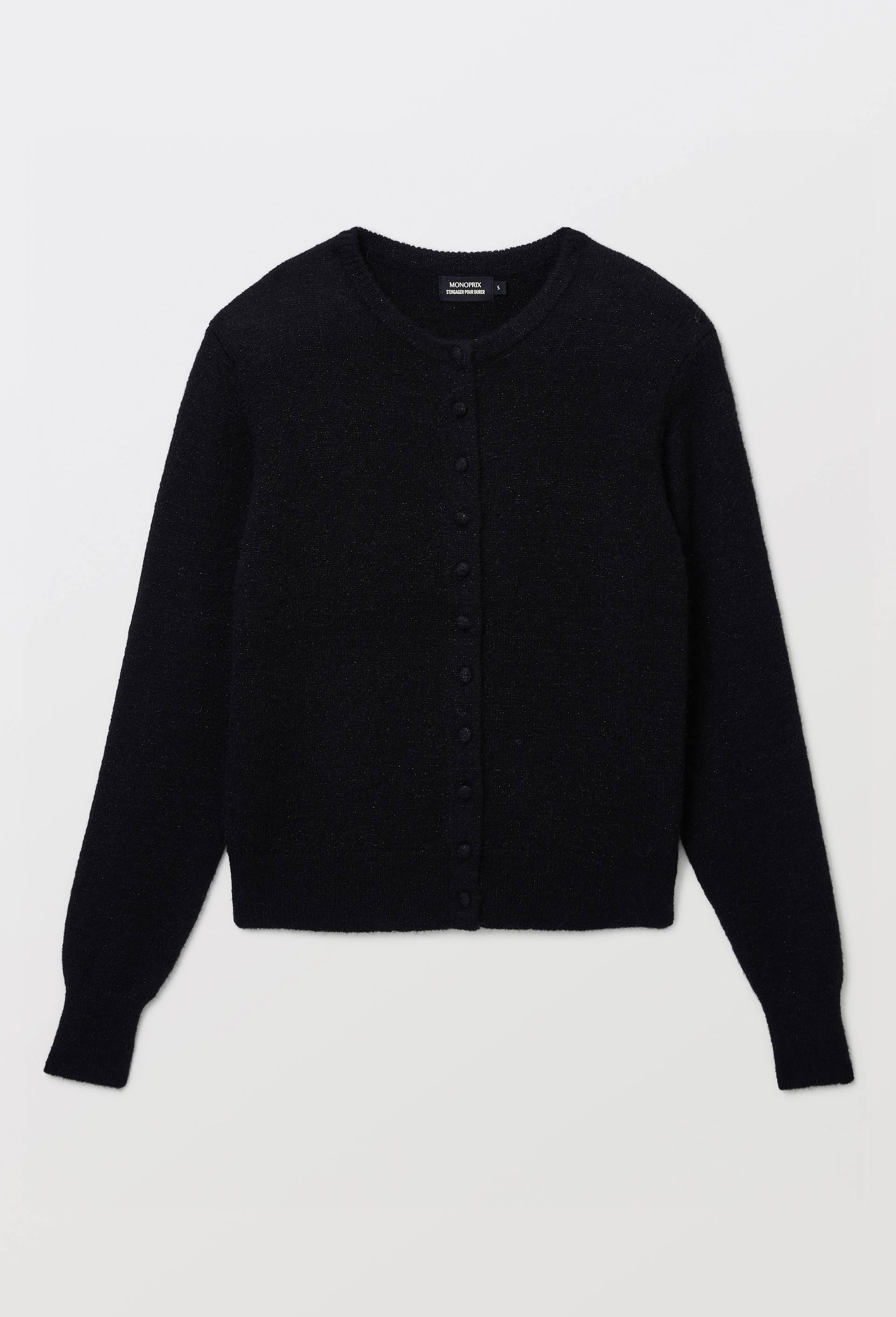 Cardigan manches longues &agrave; fibres m&eacute;talliques, Noir, large image number 2