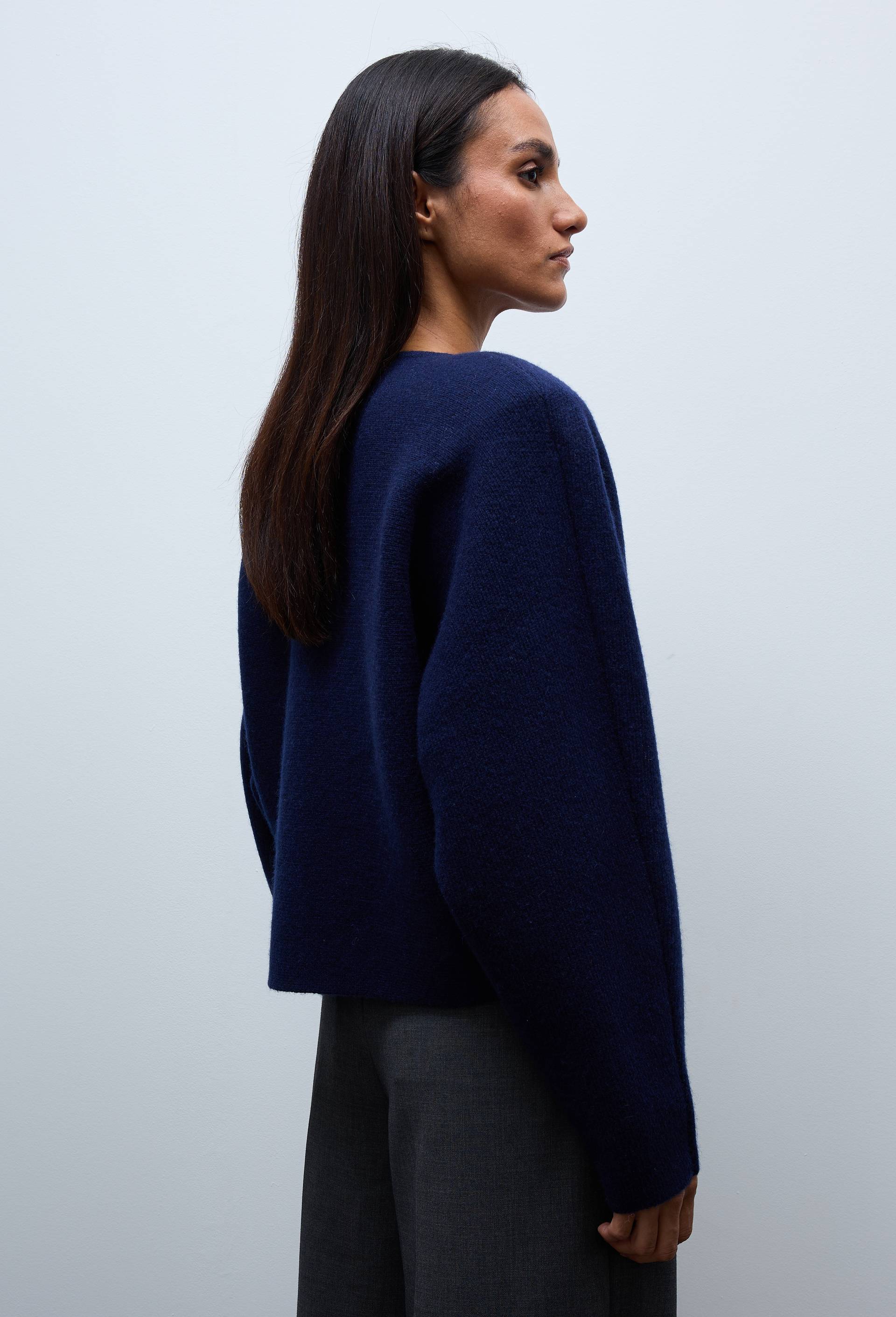Cardigan &agrave; manches longues ample en laine, Bleu, large image number 1.0