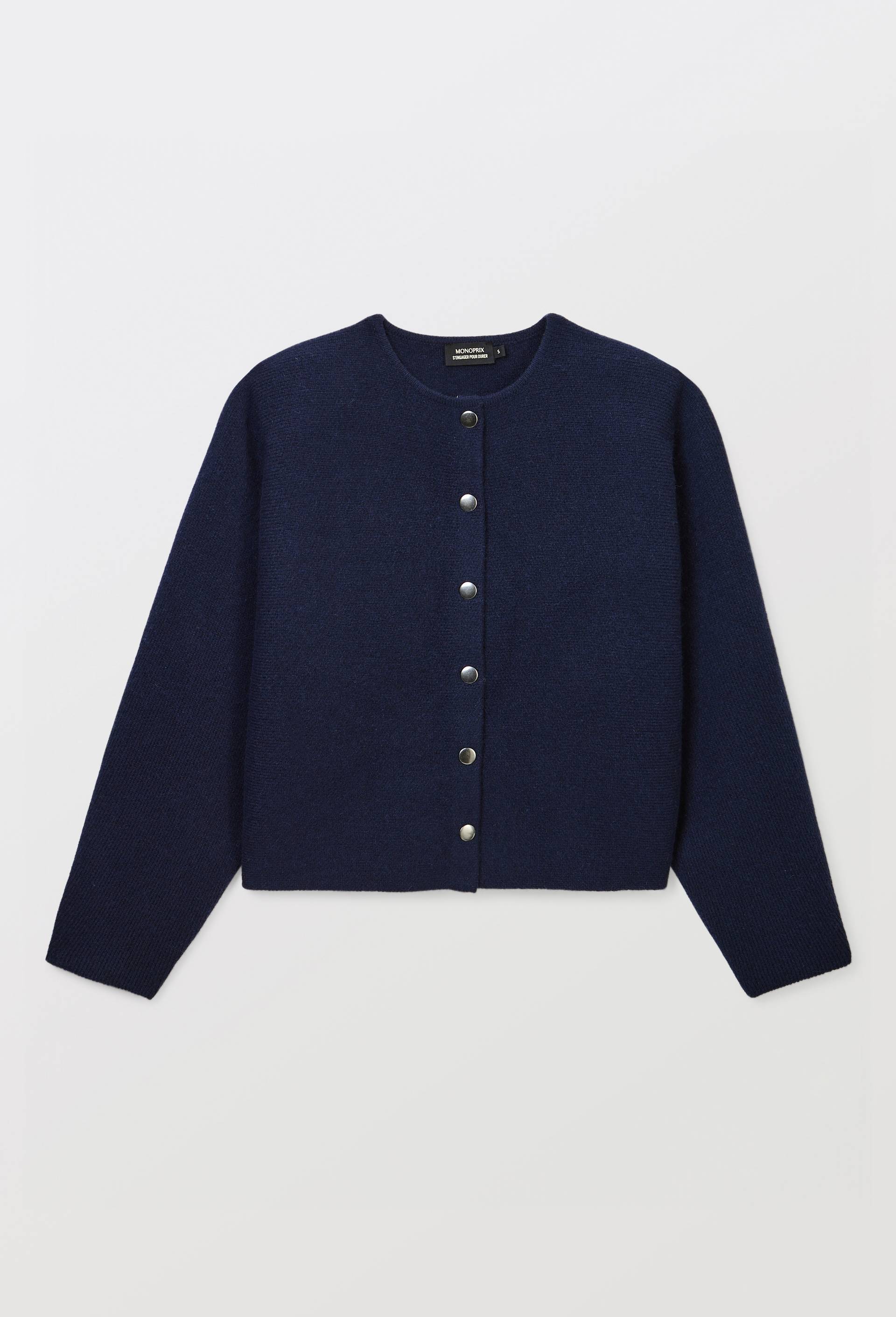 Cardigan &agrave; manches longues ample en laine, Bleu, large image number 2