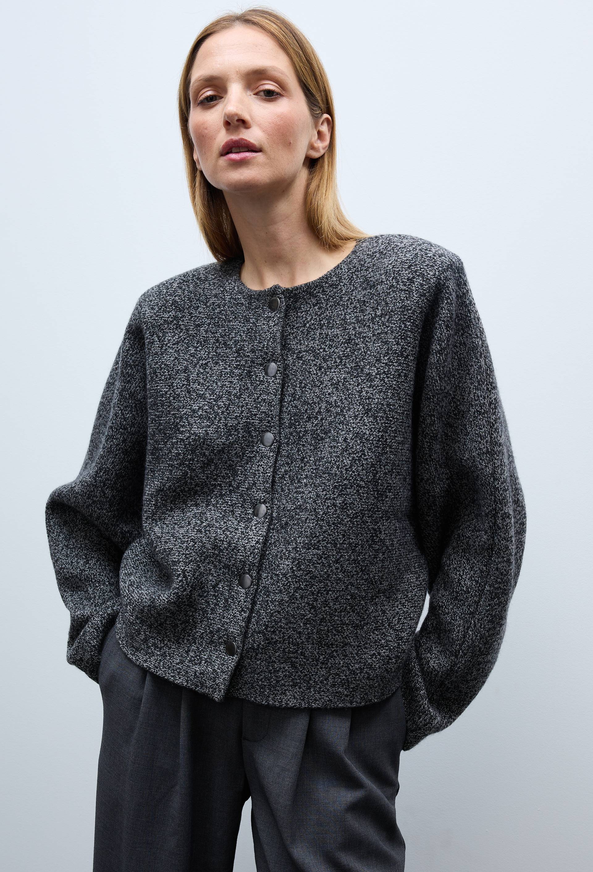 Cardigan &agrave; manches longues ample en laine, Gris, large image number 0.0