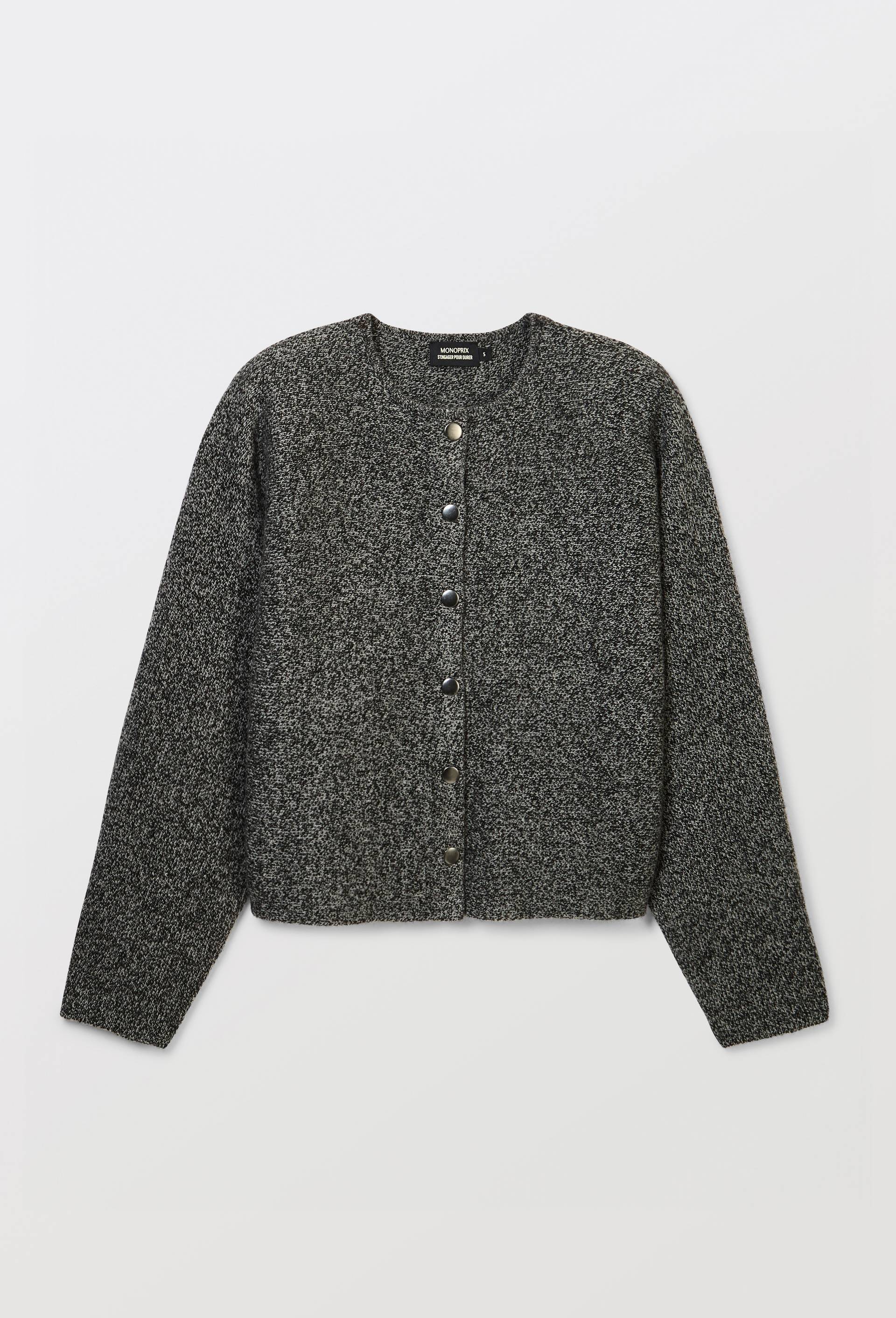 Cardigan &agrave; manches longues ample en laine, Gris, large image number 2.0