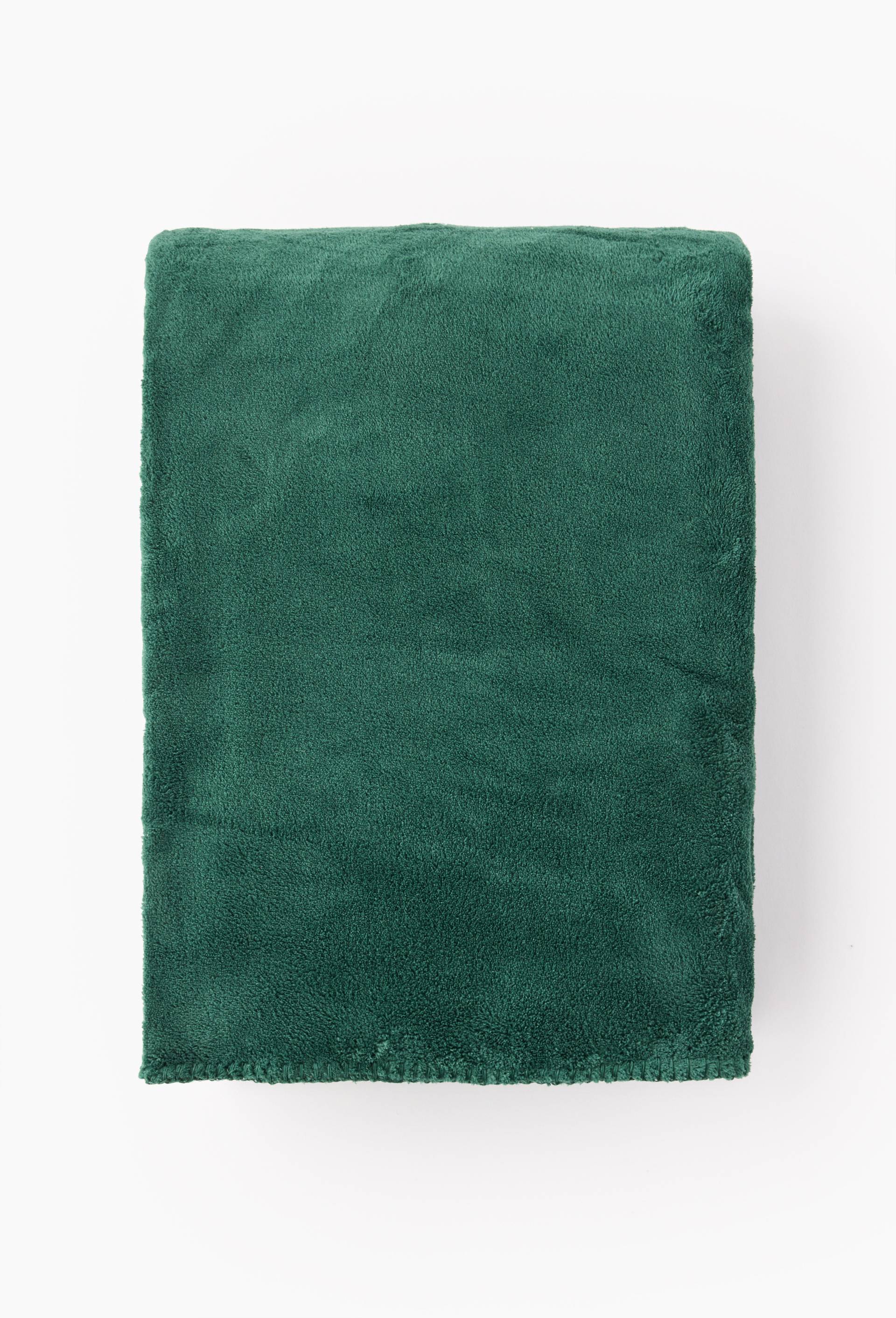 Plaid doudou, 130x170cm, 100% polyester recycl&eacute;, Vert fonc&eacute;, large image number 0