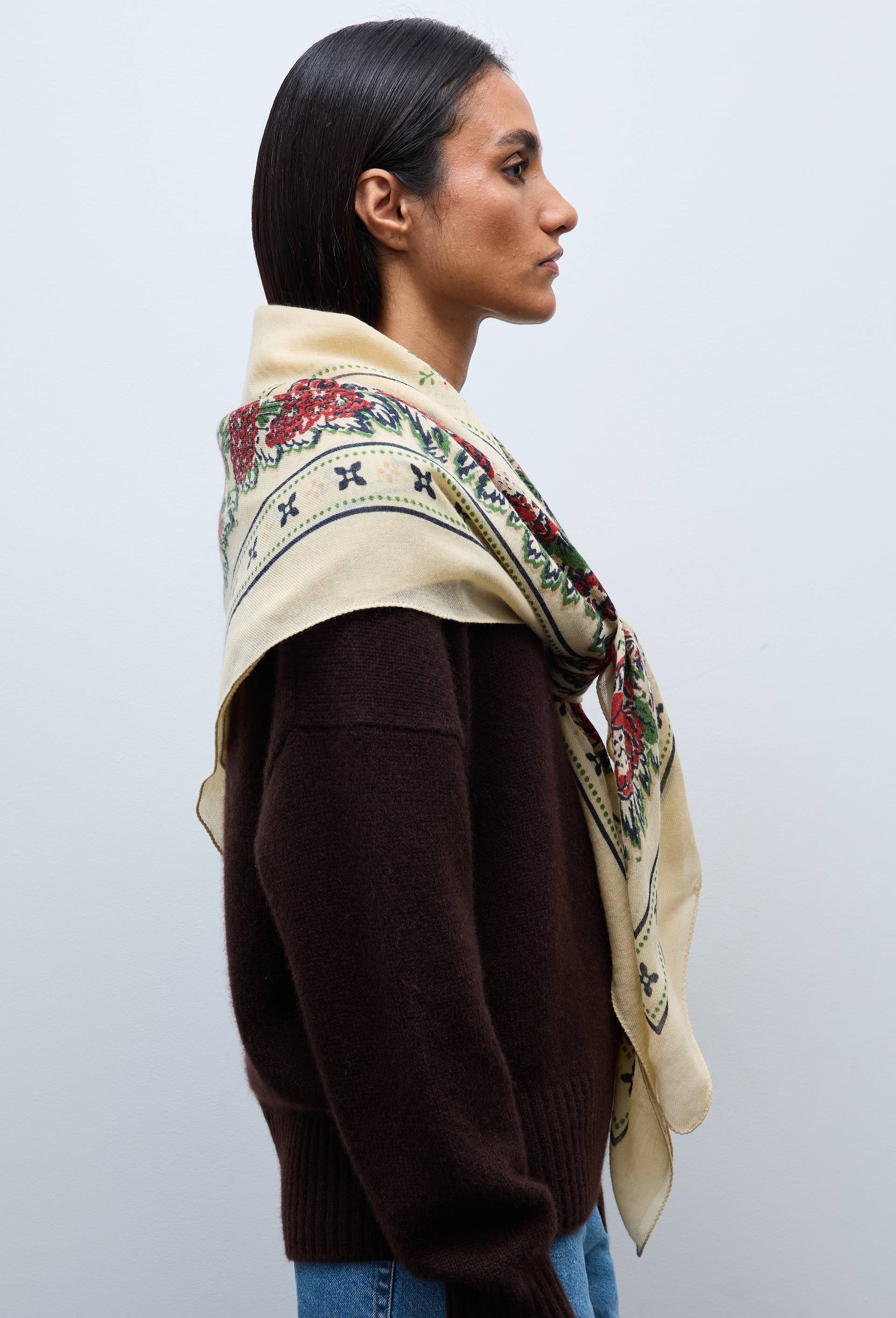 Foulard imprim&eacute; en laine, Beige clair, large image number 0