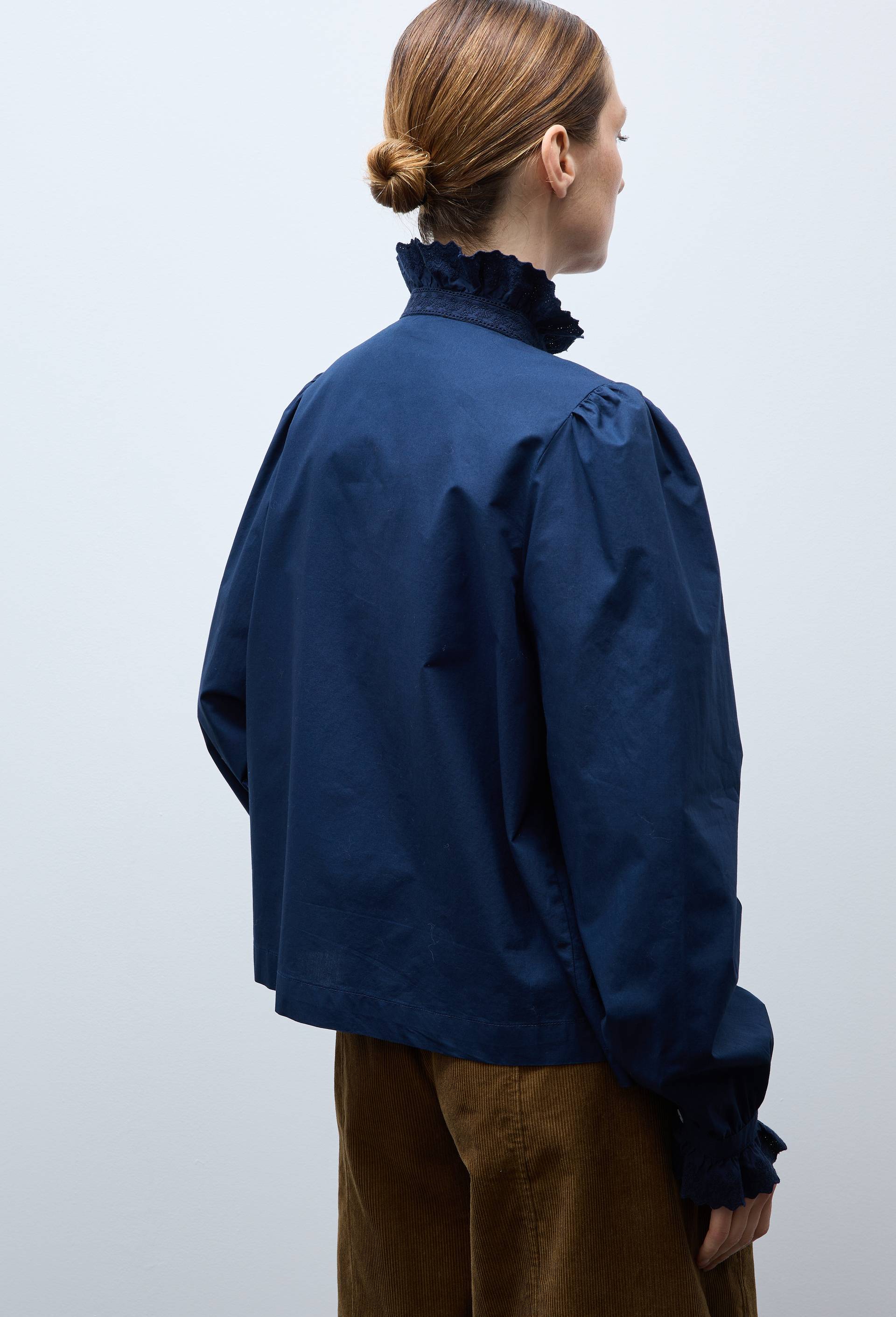 Chemise manches longues brod&eacute;e en coton, Bleu fonc&eacute;, large image number 1
