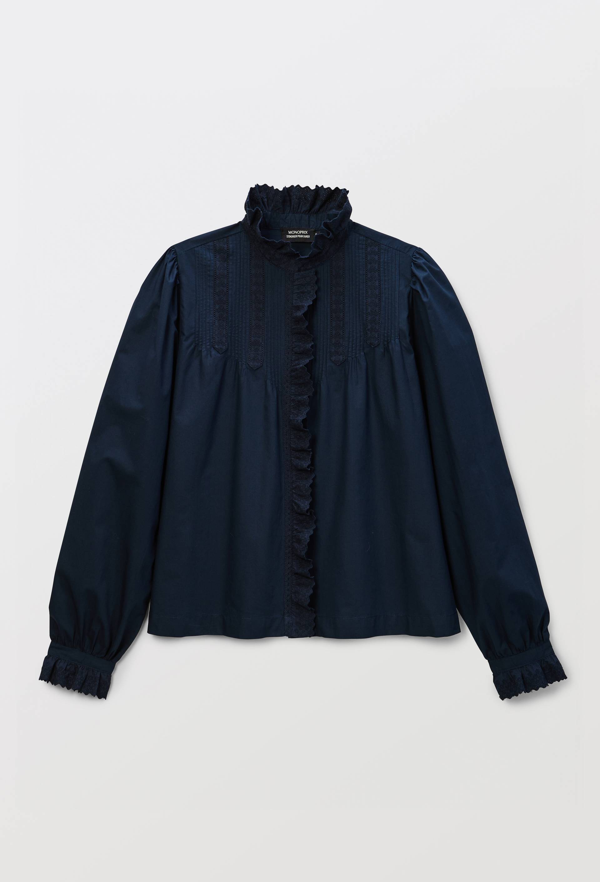 Chemise manches longues brod&eacute;e en coton, Bleu fonc&eacute;, large image number 2