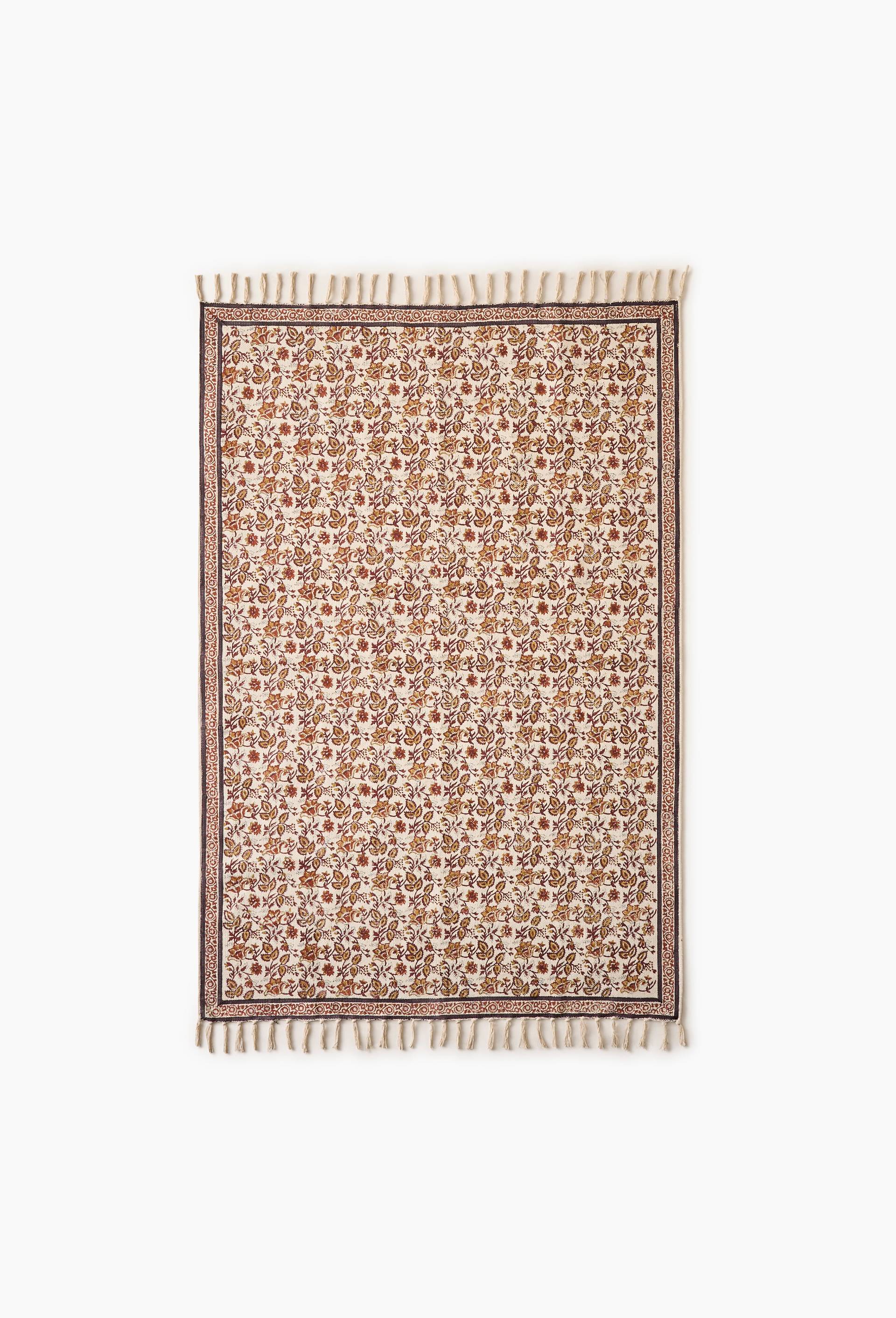 Tapis blockprint, 100% coton, Ecru, large image number 0.0