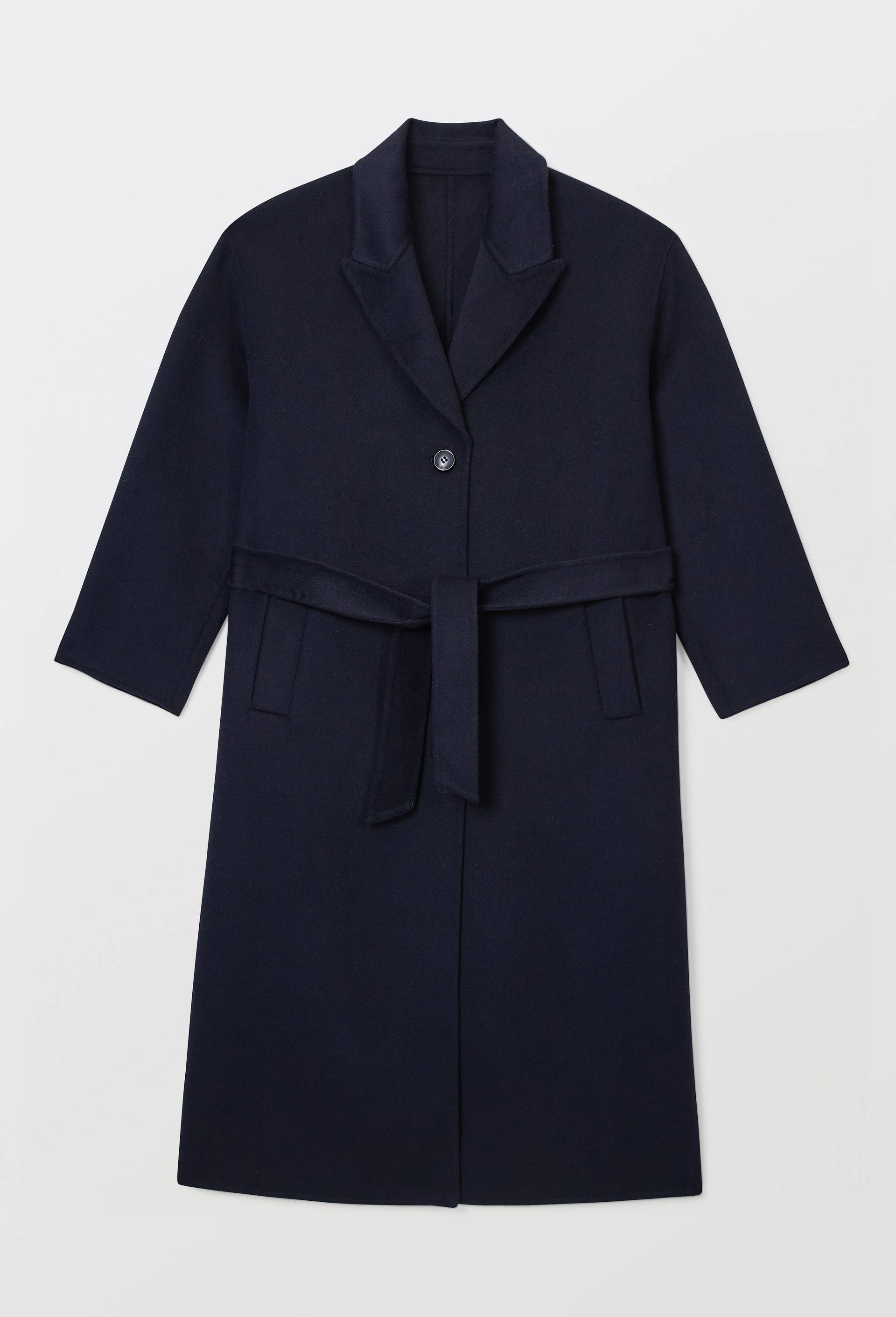 Manteau double face ceintur&eacute; contenant de la laine, Bleu fonc&eacute;, large image number 5