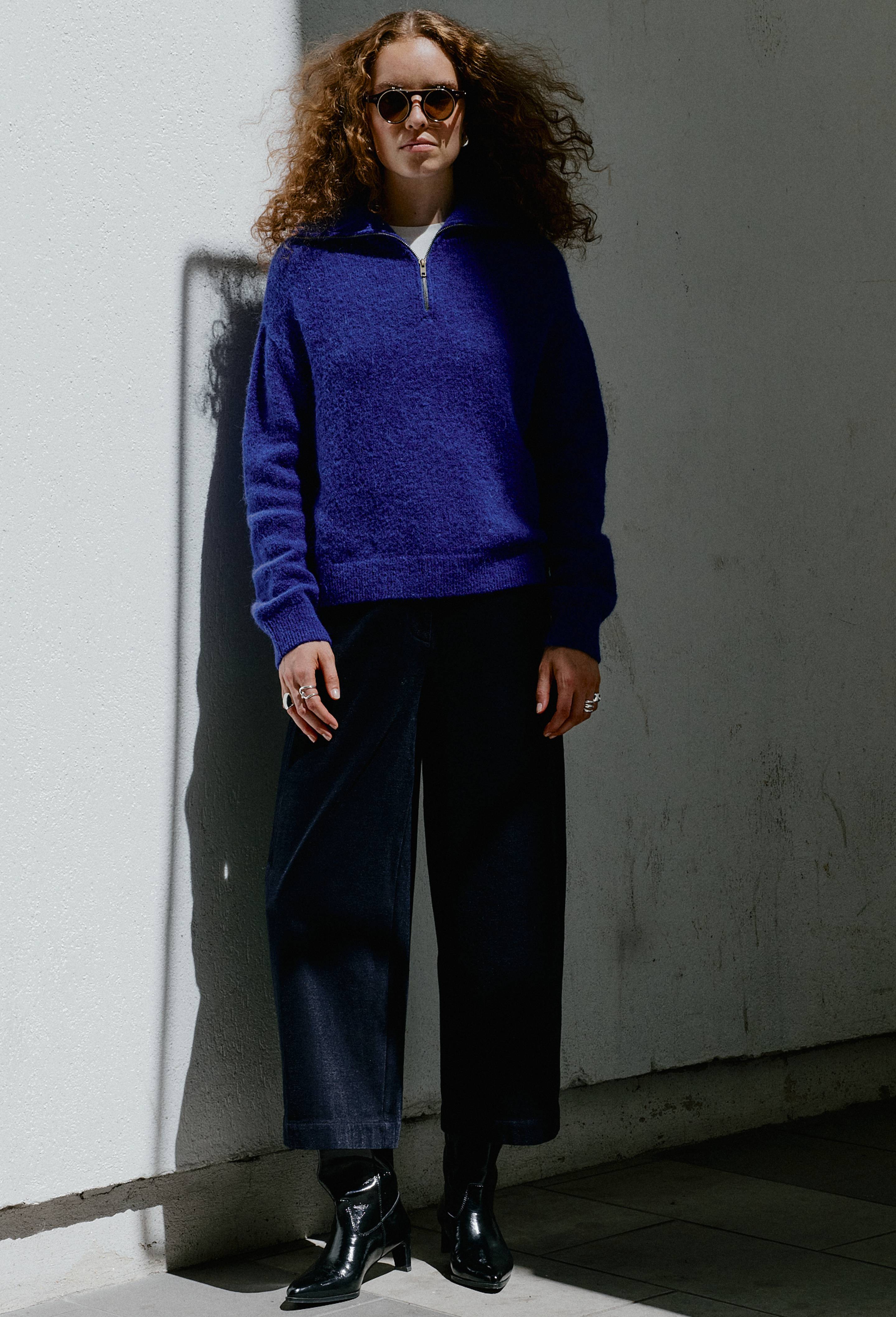 Pantalon large en chenille raccourci, Bleu fonc&eacute;, large image number 0
