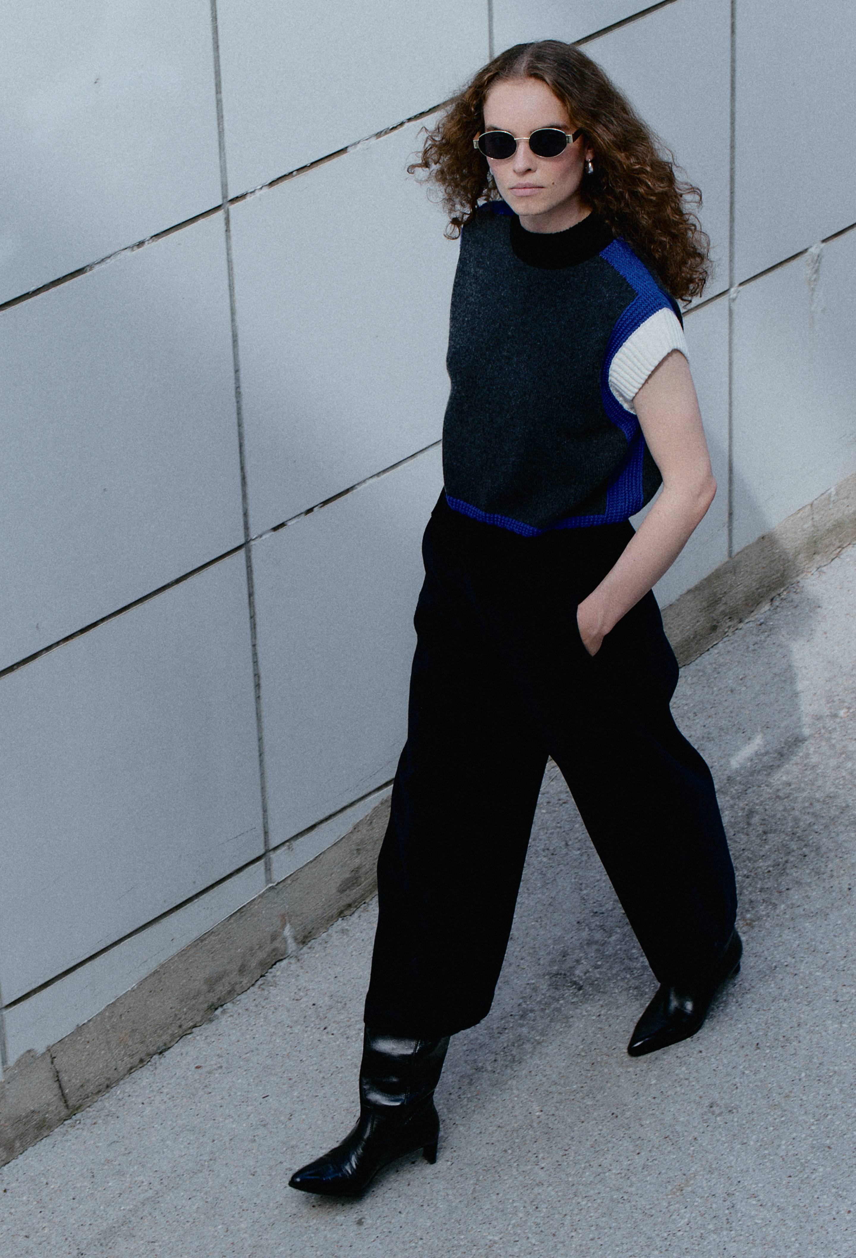 Pantalon large en chenille raccourci, Bleu fonc&eacute;, large image number 1