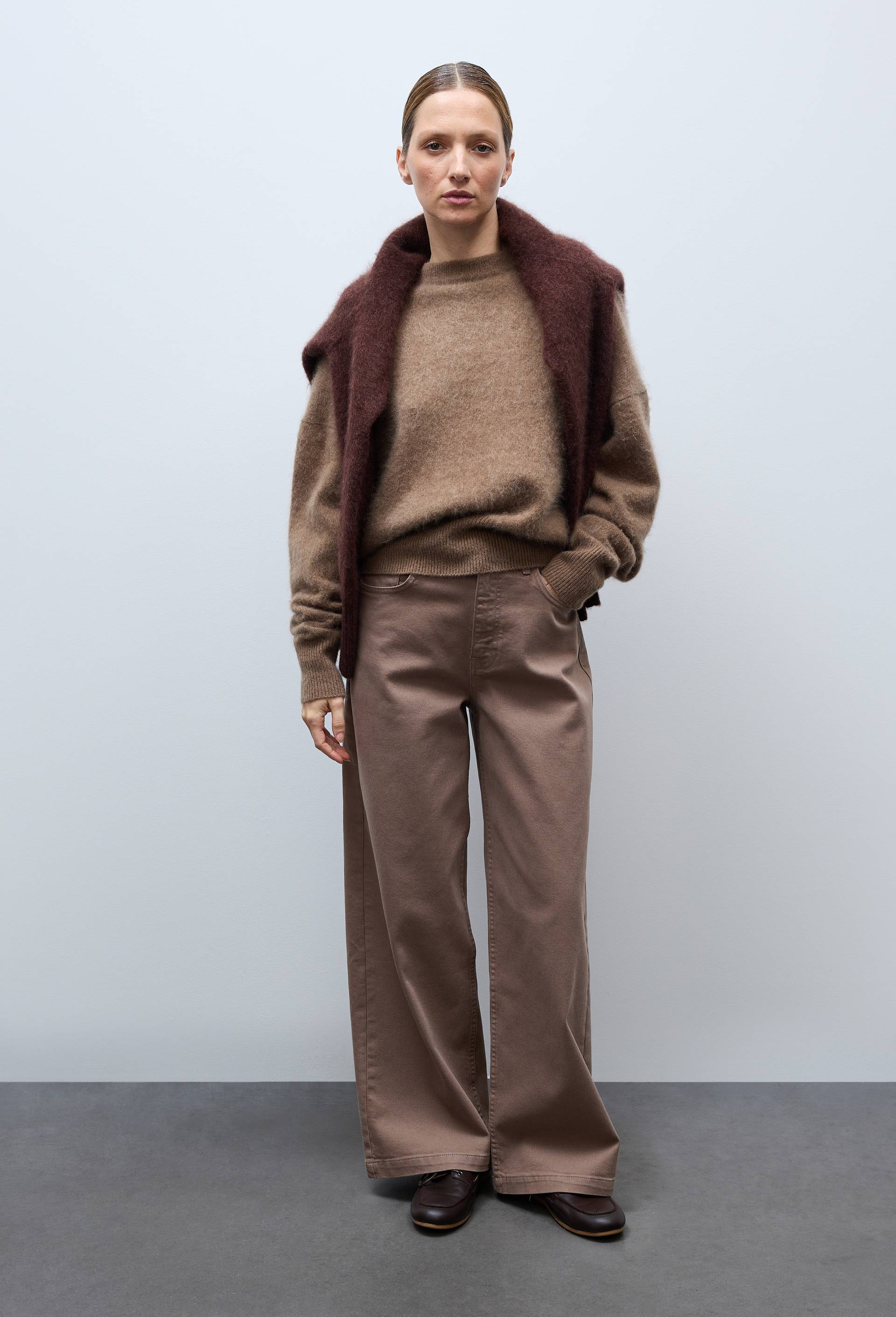 Pantalon large en coton, Brun, large image number 0