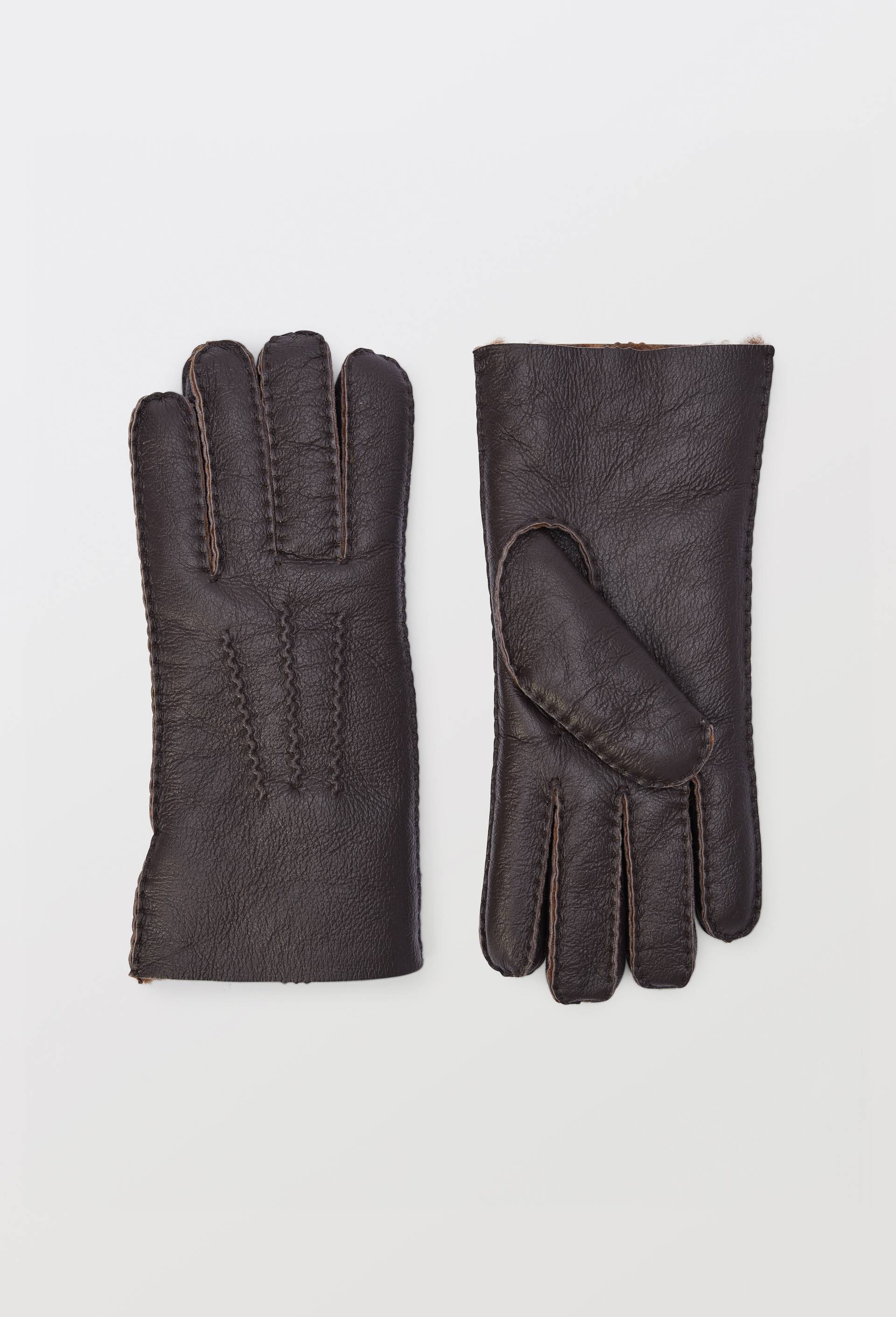 Gants cuir en peau lain&eacute;e, Brun fonc&eacute;, large image number 0.0