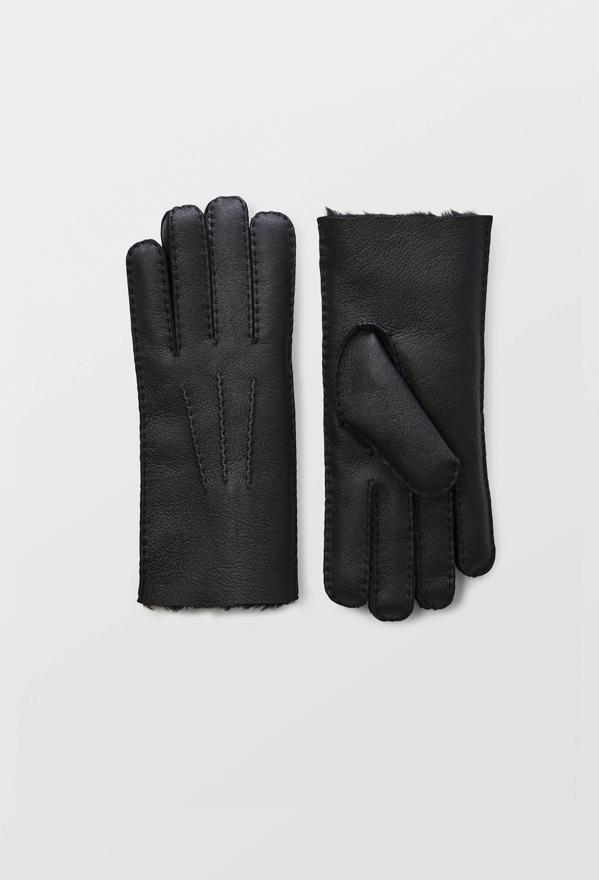 Gants cuir en peau lain&eacute;e, Noir, swatch image