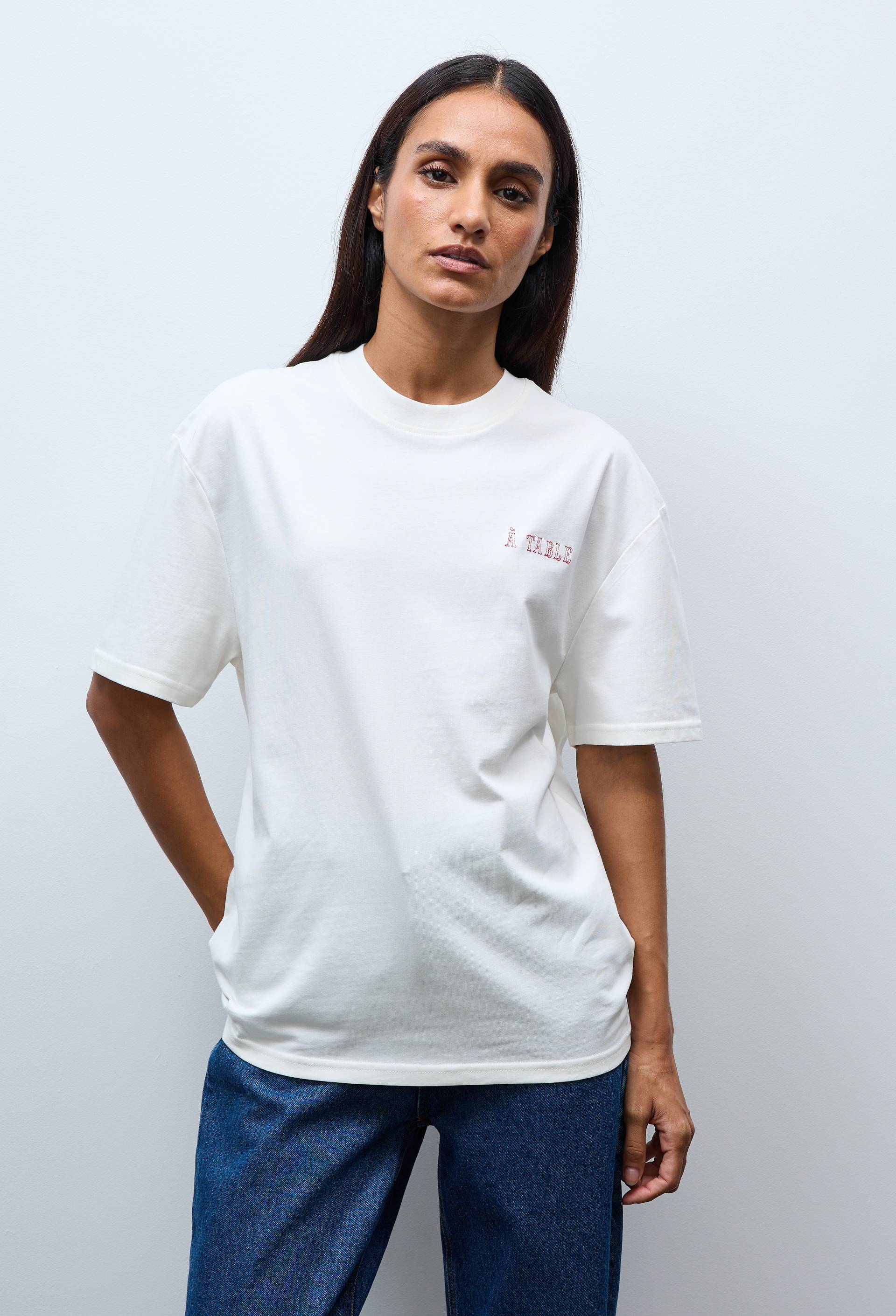 T-shirt manches courtes avec broderie et imprim&eacute; en coton BIO GOTS, Ecru, large image number 0