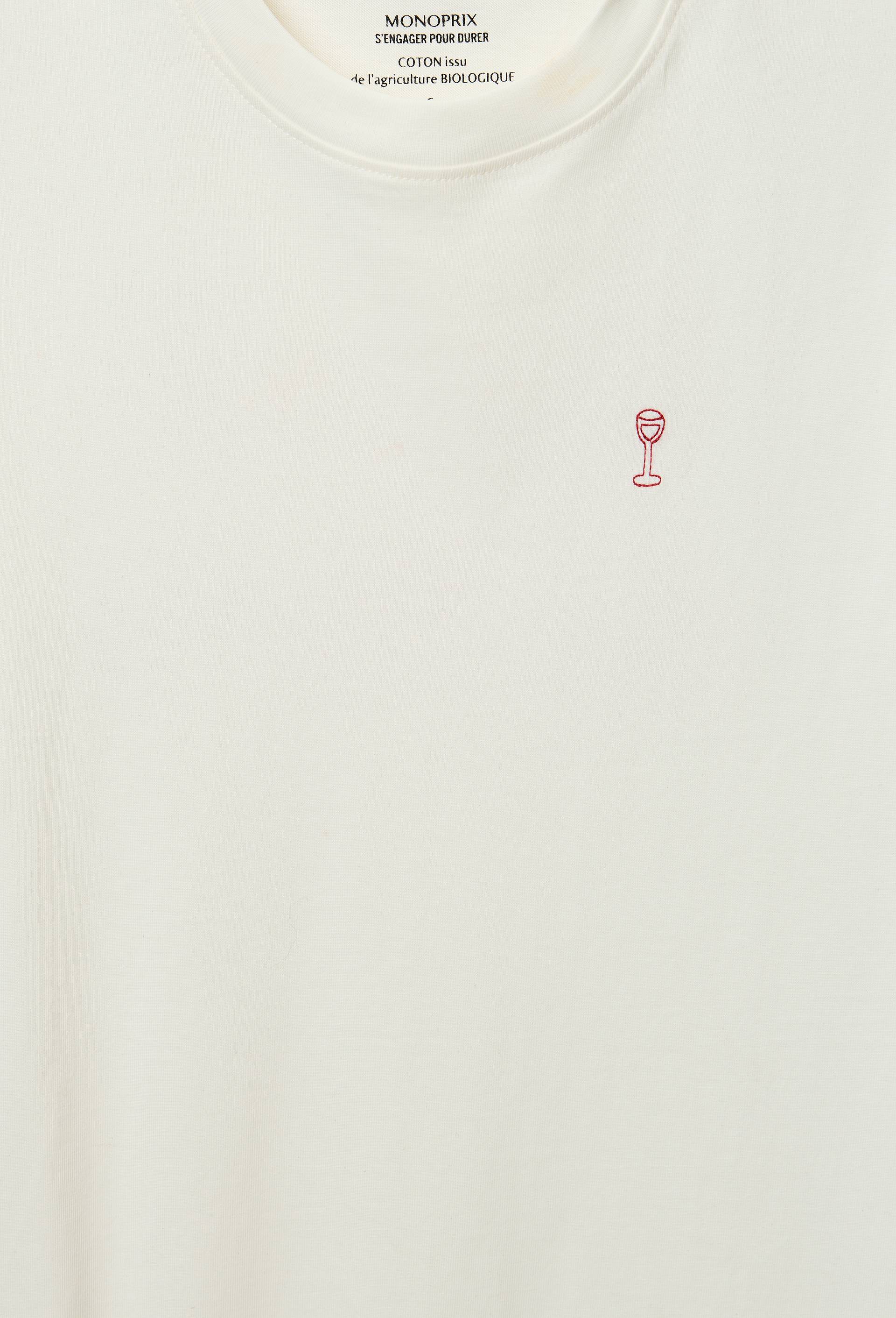 T-shirt manches courtes avec broderie et imprim&eacute; en coton BIO GOTS, Ecru, large image number 5.0