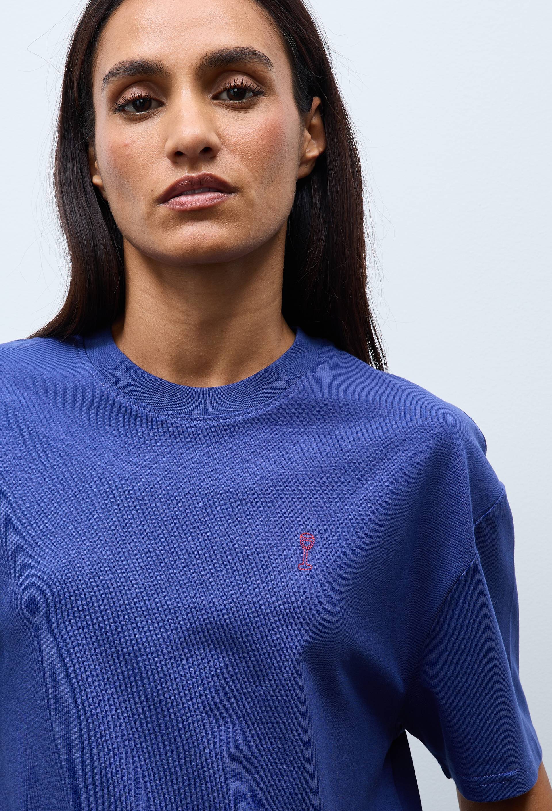 T-shirt manches courtes avec broderie et imprim&eacute; en coton BIO GOTS, Bleu fonc&eacute;, large image number 1.0