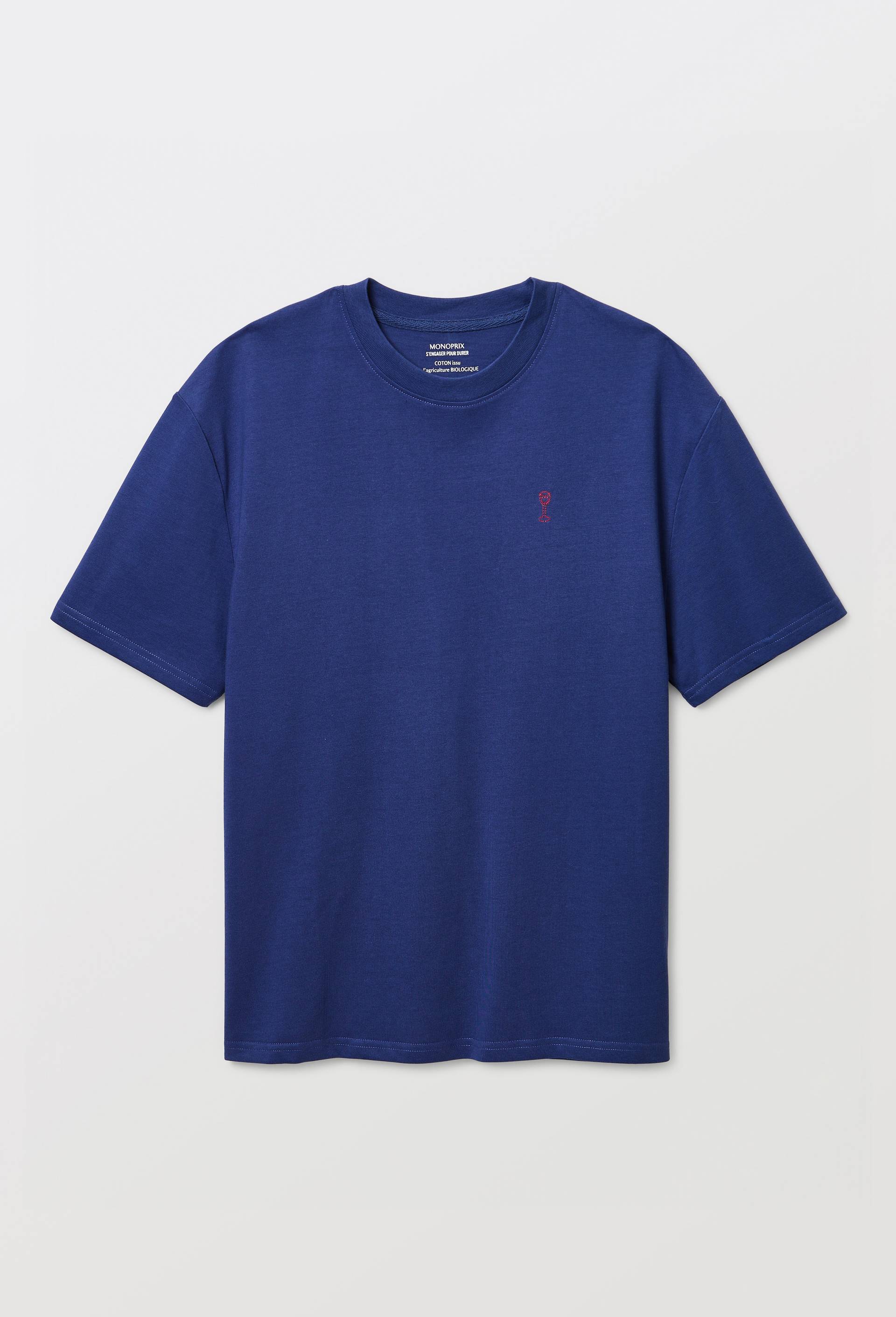 T-shirt manches courtes avec broderie et imprim&eacute; en coton BIO GOTS, Bleu fonc&eacute;, large image number 3.0