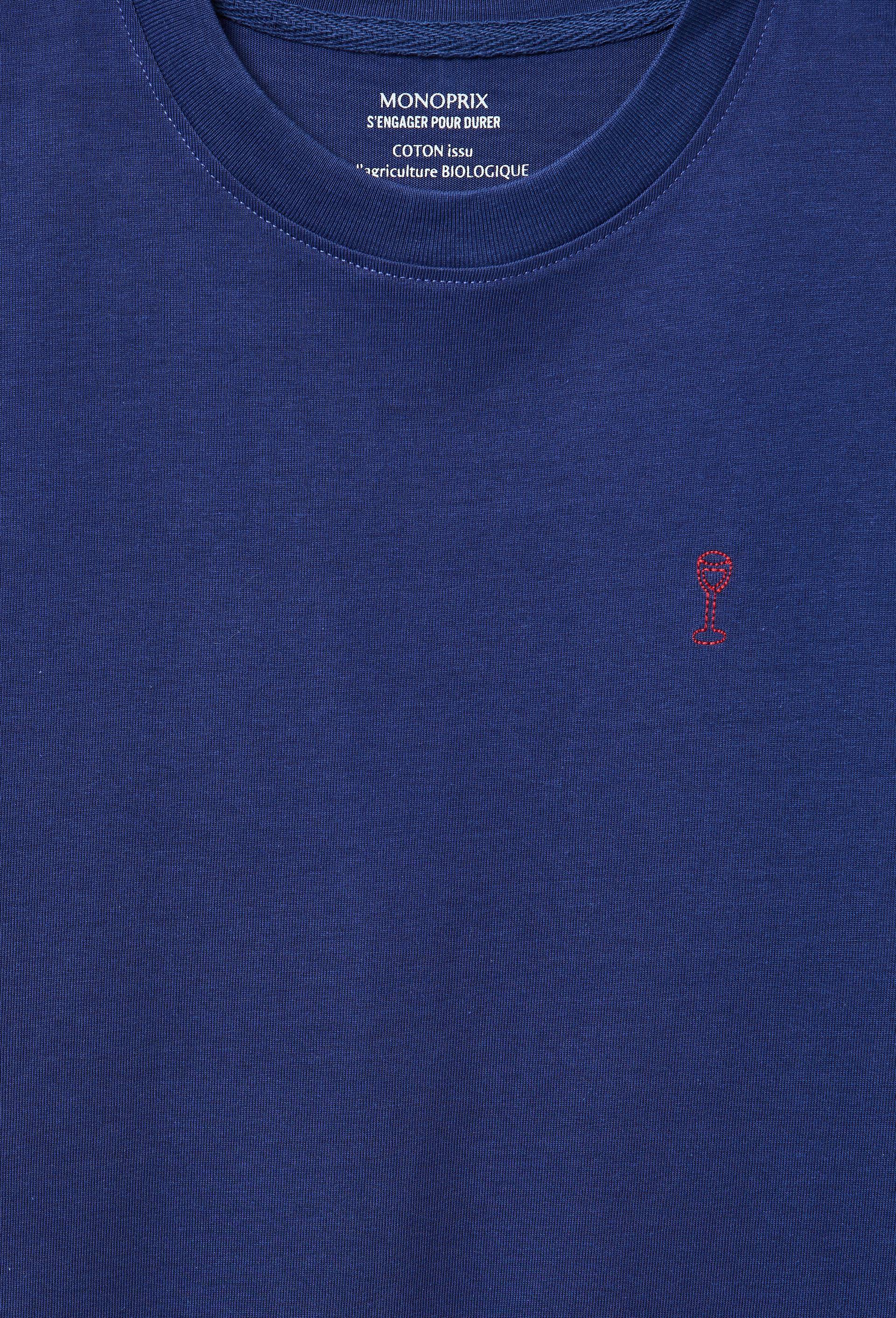 T-shirt manches courtes avec broderie et imprim&eacute; en coton BIO GOTS, Bleu fonc&eacute;, large image number 5