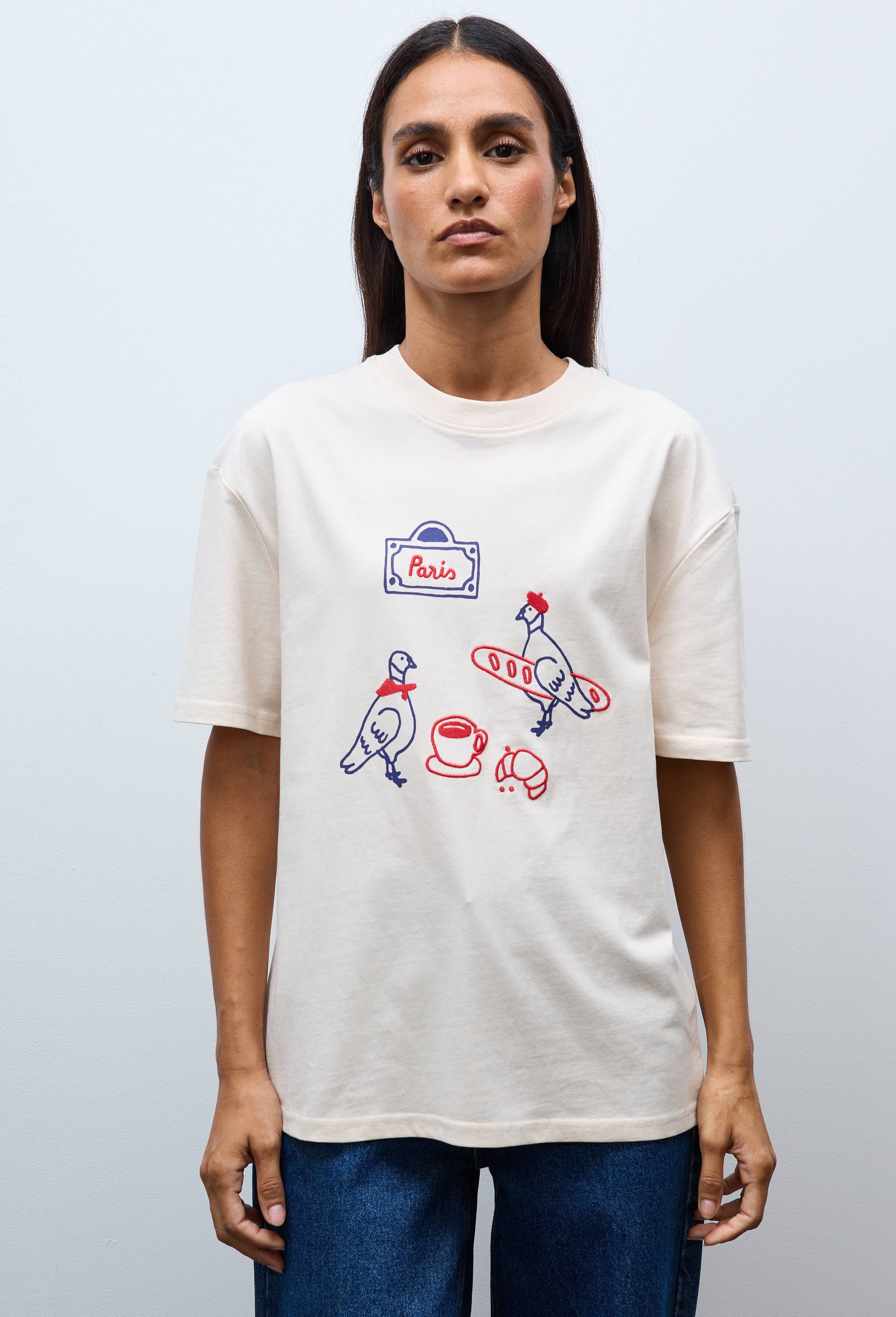 T-shirt manches courtes avec broderie et imprim&eacute; en coton BIO GOTS, Beige clair, large image number 0