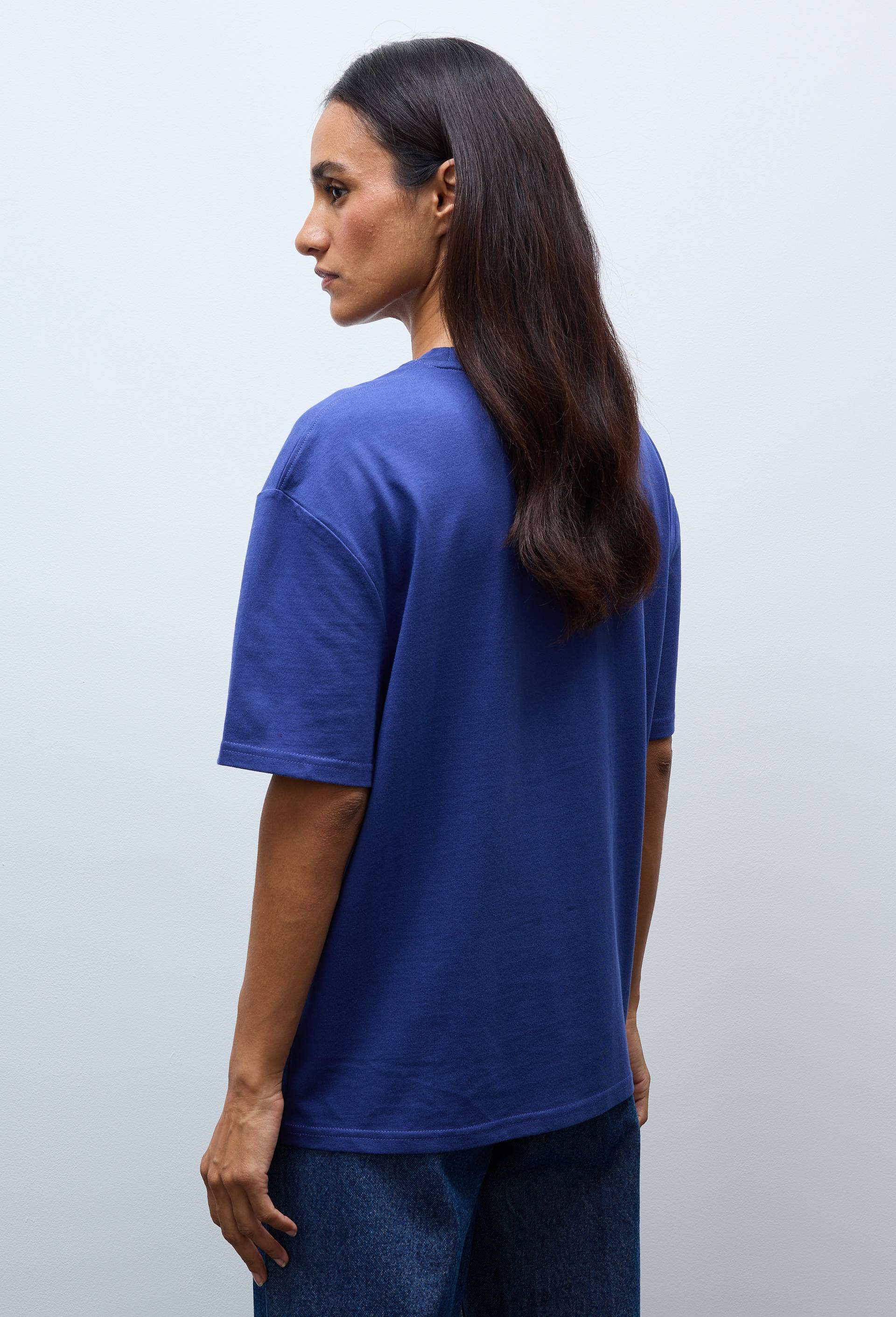 T-shirt manches courtes avec broderie et imprim&eacute; en coton BIO GOTS, Bleu fonc&eacute;, large image number 1