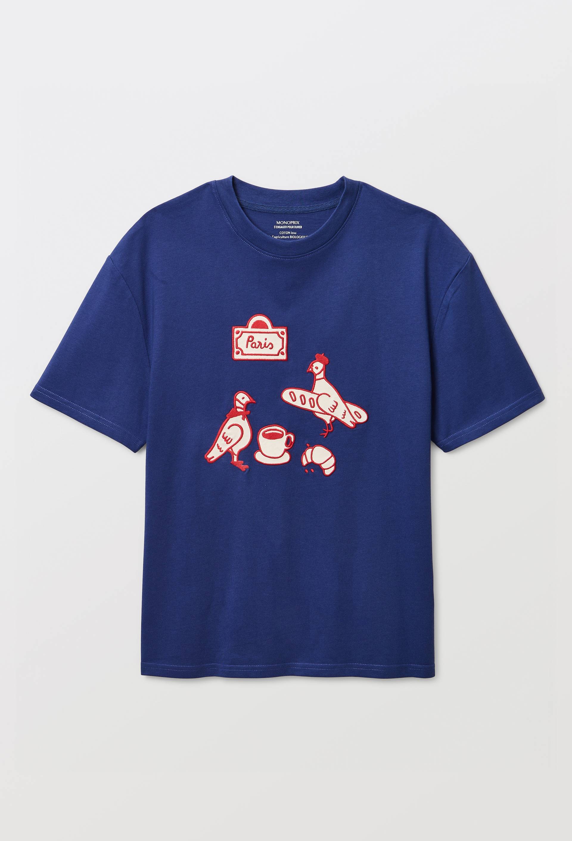 T-shirt manches courtes avec broderie et imprim&eacute; en coton BIO GOTS, Bleu fonc&eacute;, large image number 2