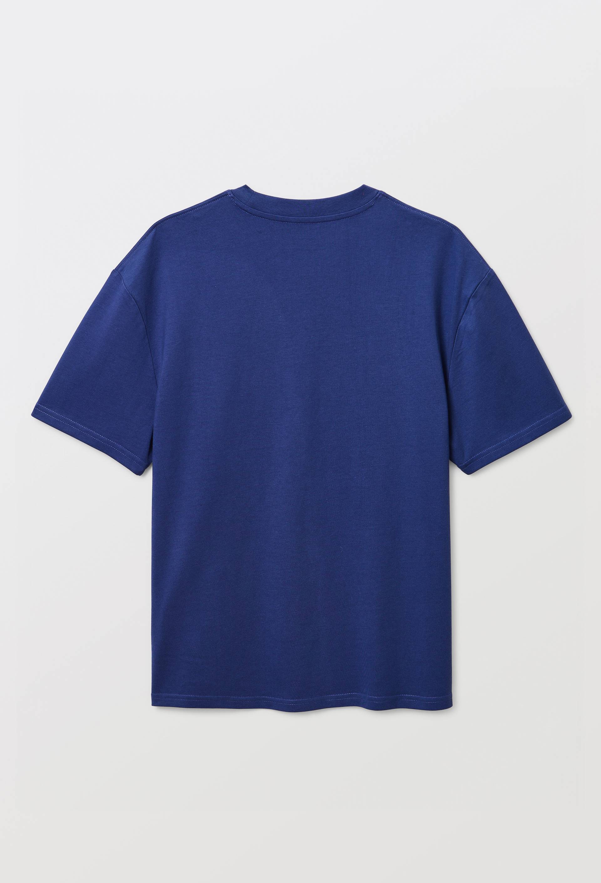 T-shirt manches courtes avec broderie et imprim&eacute; en coton BIO GOTS, Bleu fonc&eacute;, large image number 3.0