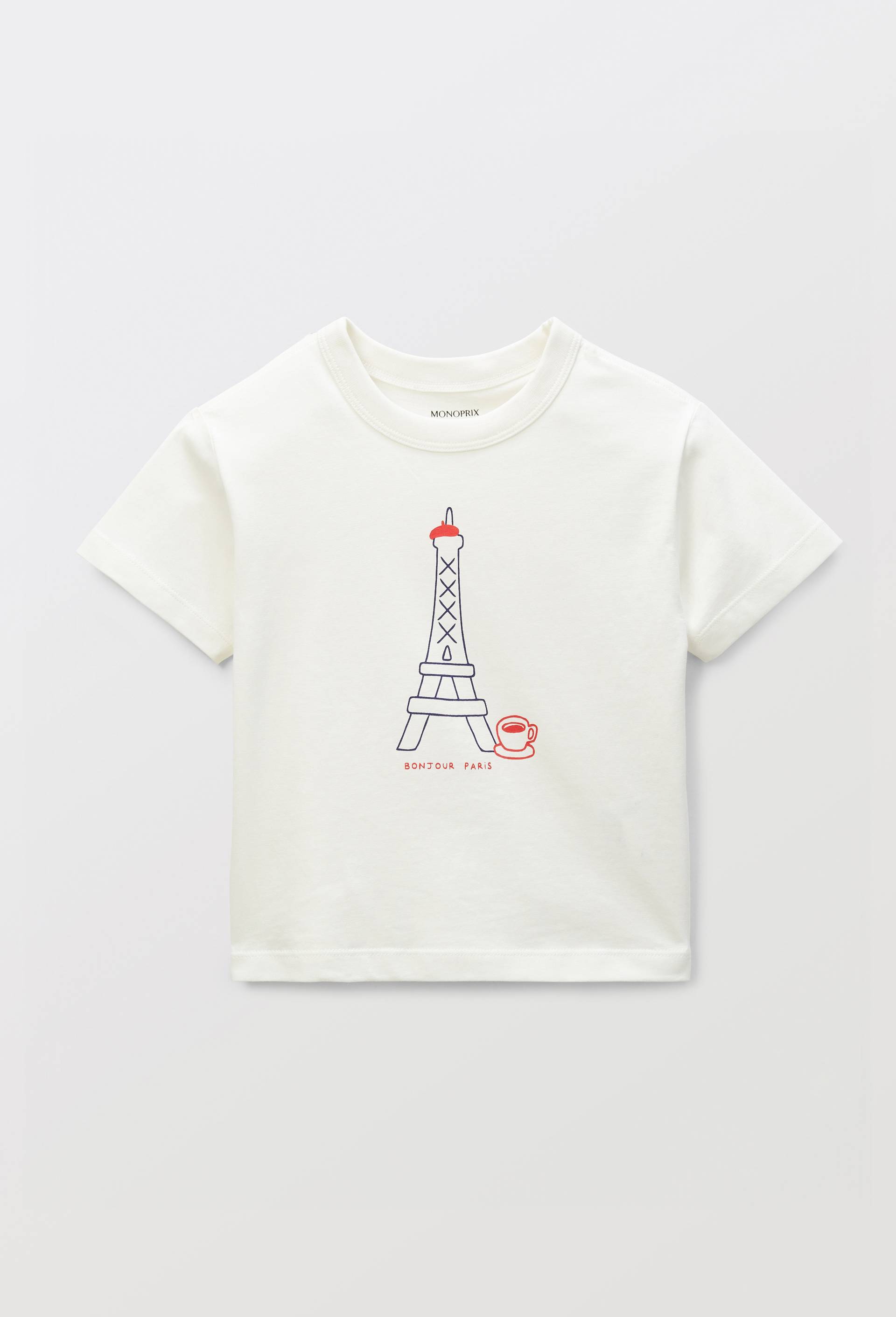 T-shirt manches courtes avec imprim&eacute; en coton coton BIO GOTS, Ecru, large image number 0