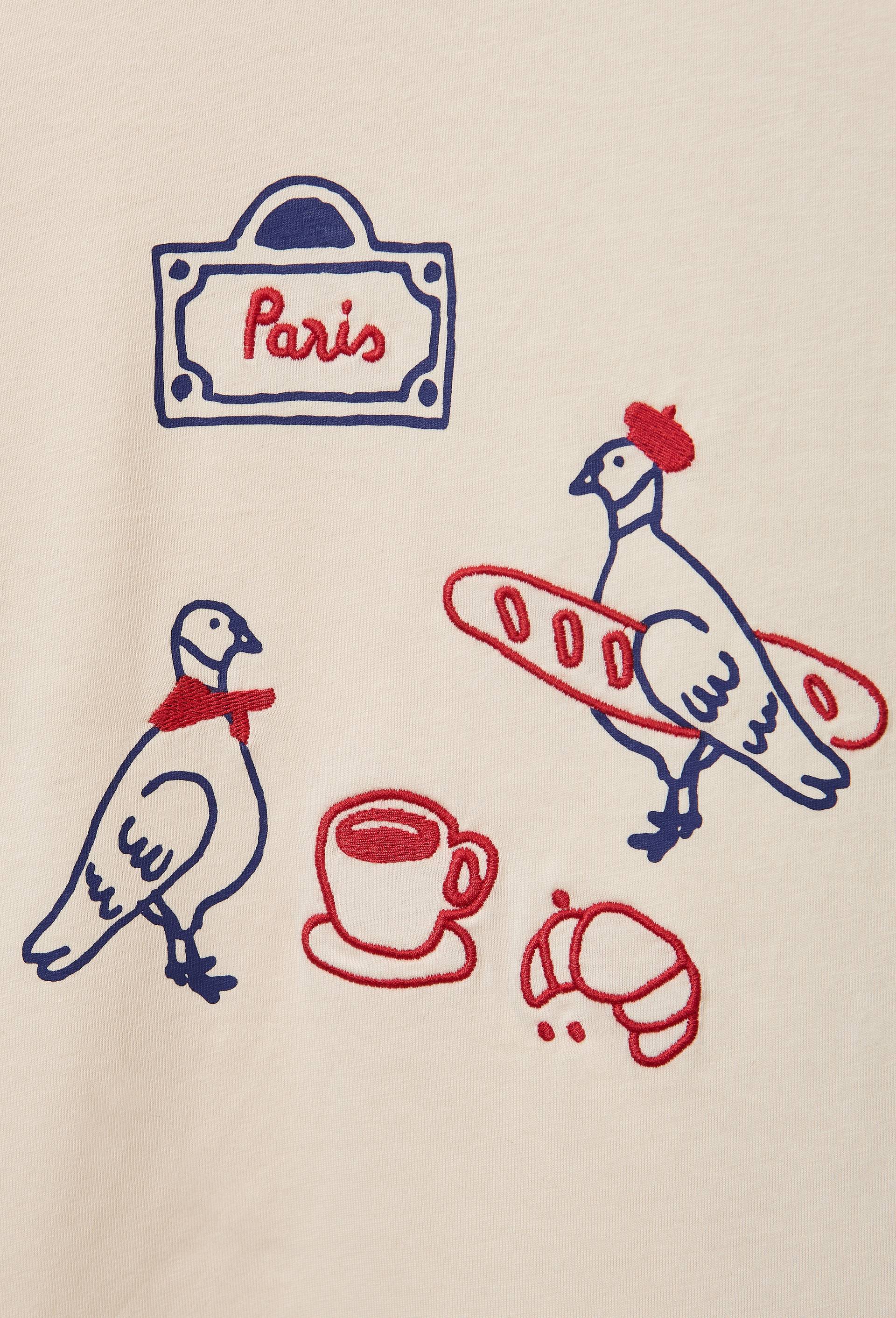 T-shirt manches courtes avec broderie et imprim&eacute; en coton BIO GOTS, Beige clair, large image number 2