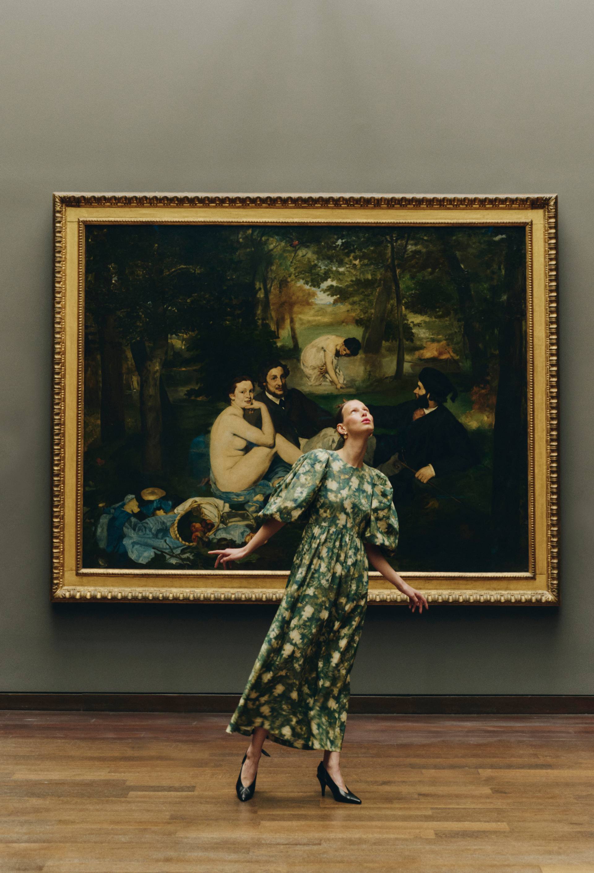 Robe avec manches bouffantes &agrave; imprim&eacute; floral contenant du coton, OEKOTEX - MUS&Eacute;E D'ORSAY x MONOPRIX, Vert, large image number 0.0
