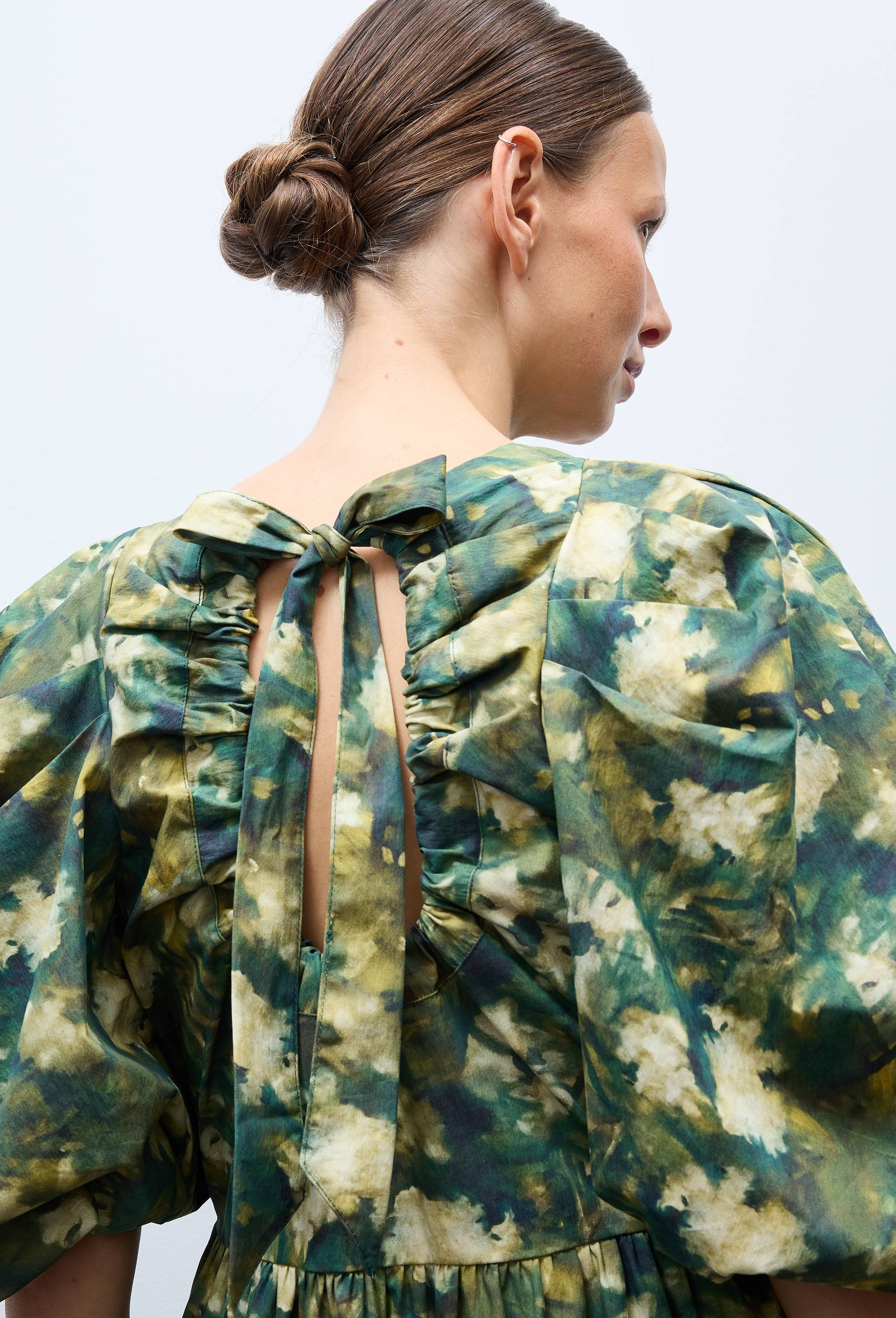 Robe avec manches bouffantes &agrave; imprim&eacute; floral contenant du coton, OEKOTEX - MUS&Eacute;E D'ORSAY x MONOPRIX, Vert, large image number 3
