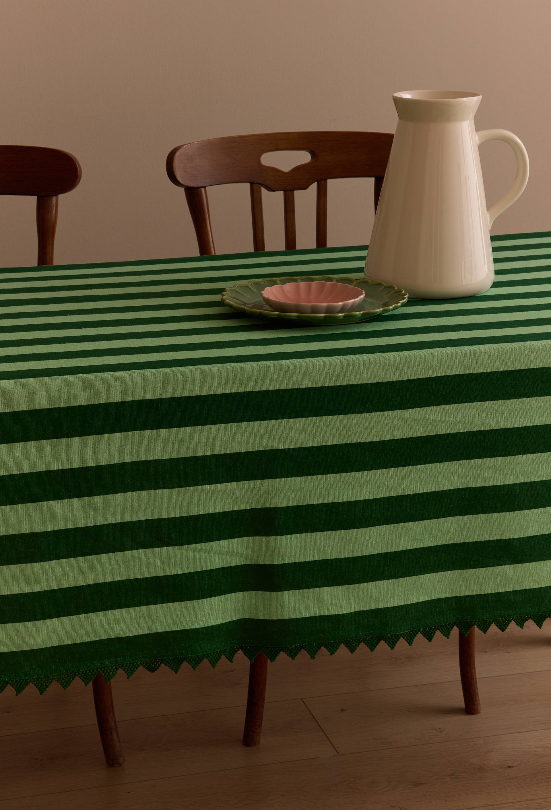 Nappe &agrave; rayures 175x250 en coton lin - MESTIZ x MONOPRIX, Vert fonc&eacute;, large image number 0