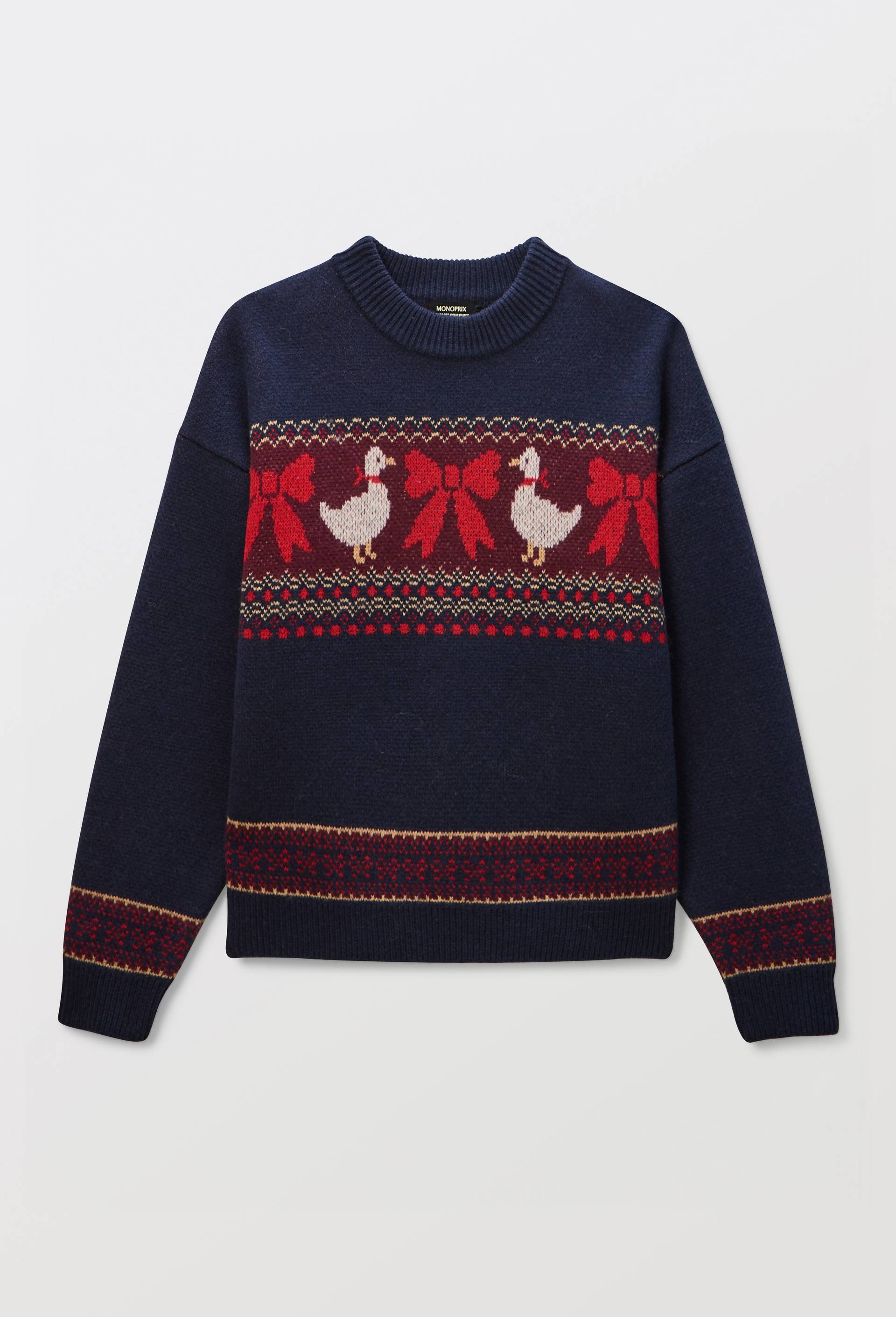 Pull manches longues en jacquard en laine, Bleu fonc&eacute;, large image number 2