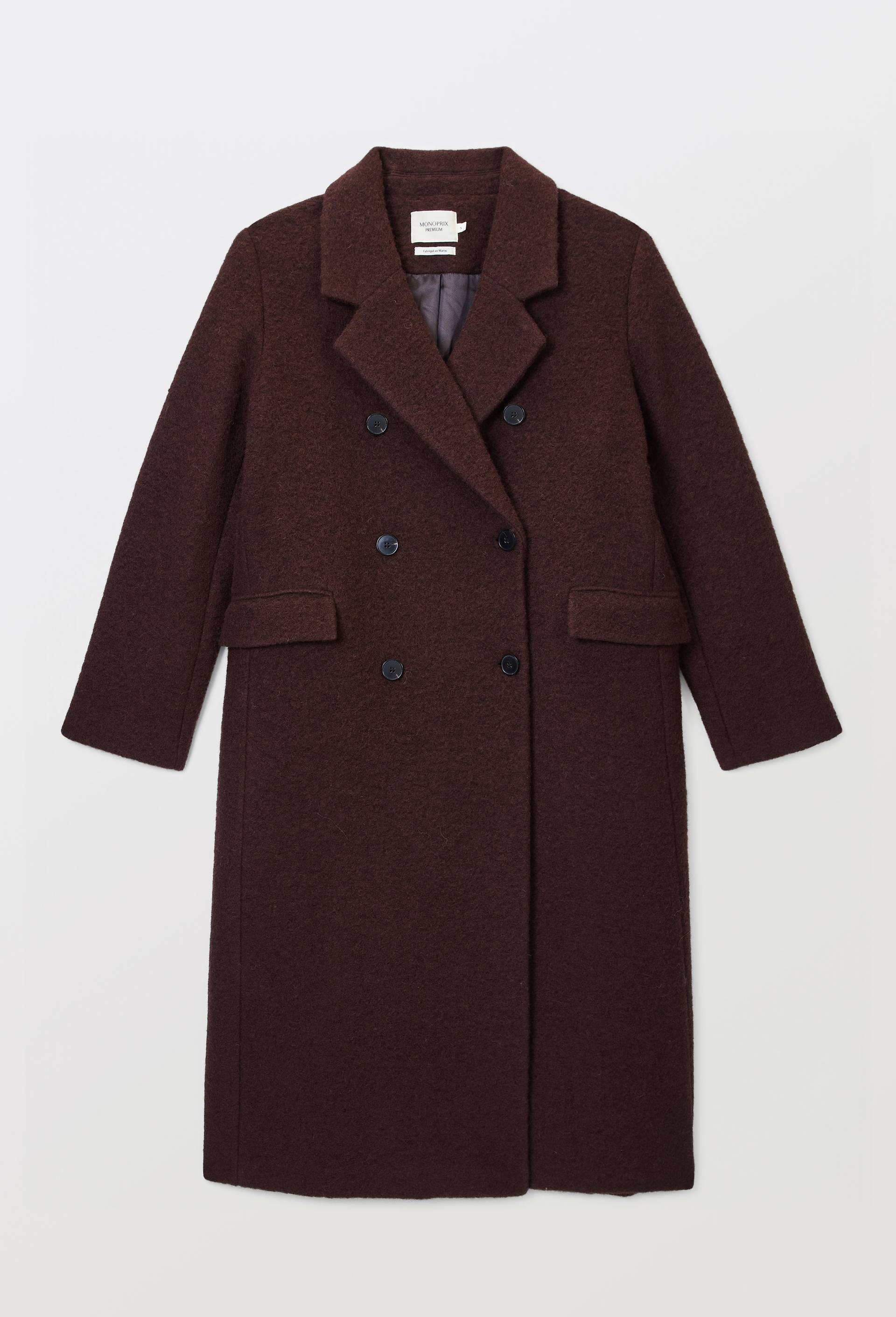 Manteau uni double boutonnage contenant de la laine, Brun, large image number 3.0