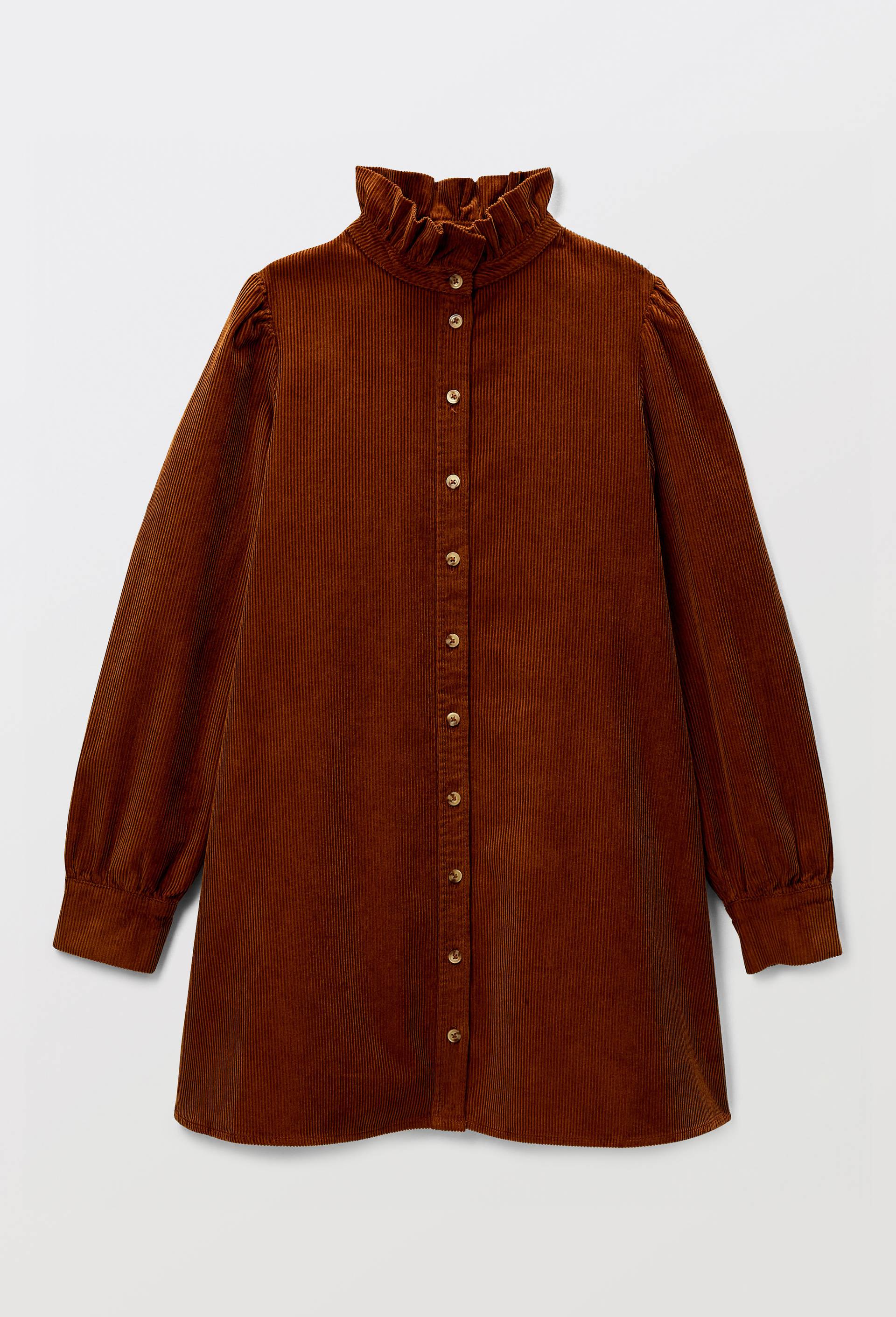Robe courte unie manches longues en velours, Brun, large image number 2.0