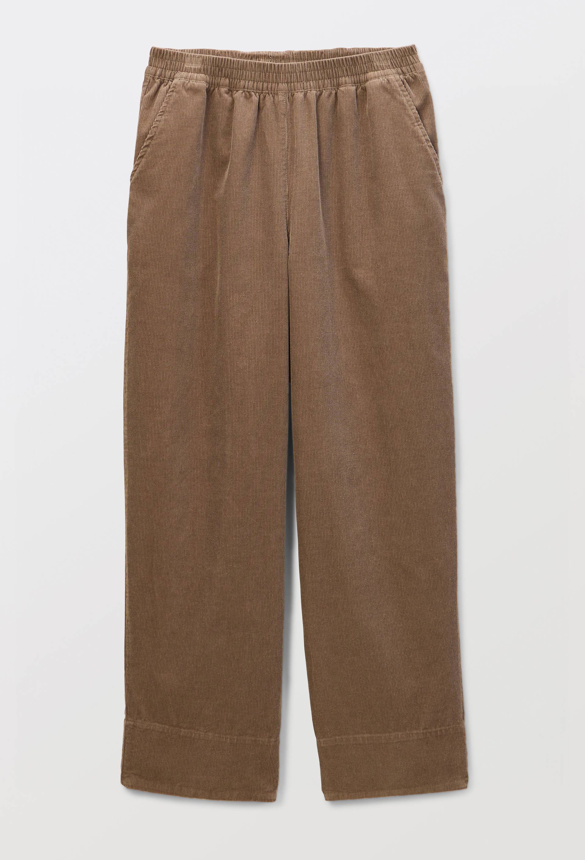 Pantalon large en velours taille &eacute;lastiqu&eacute;e, Brun, large image number 3