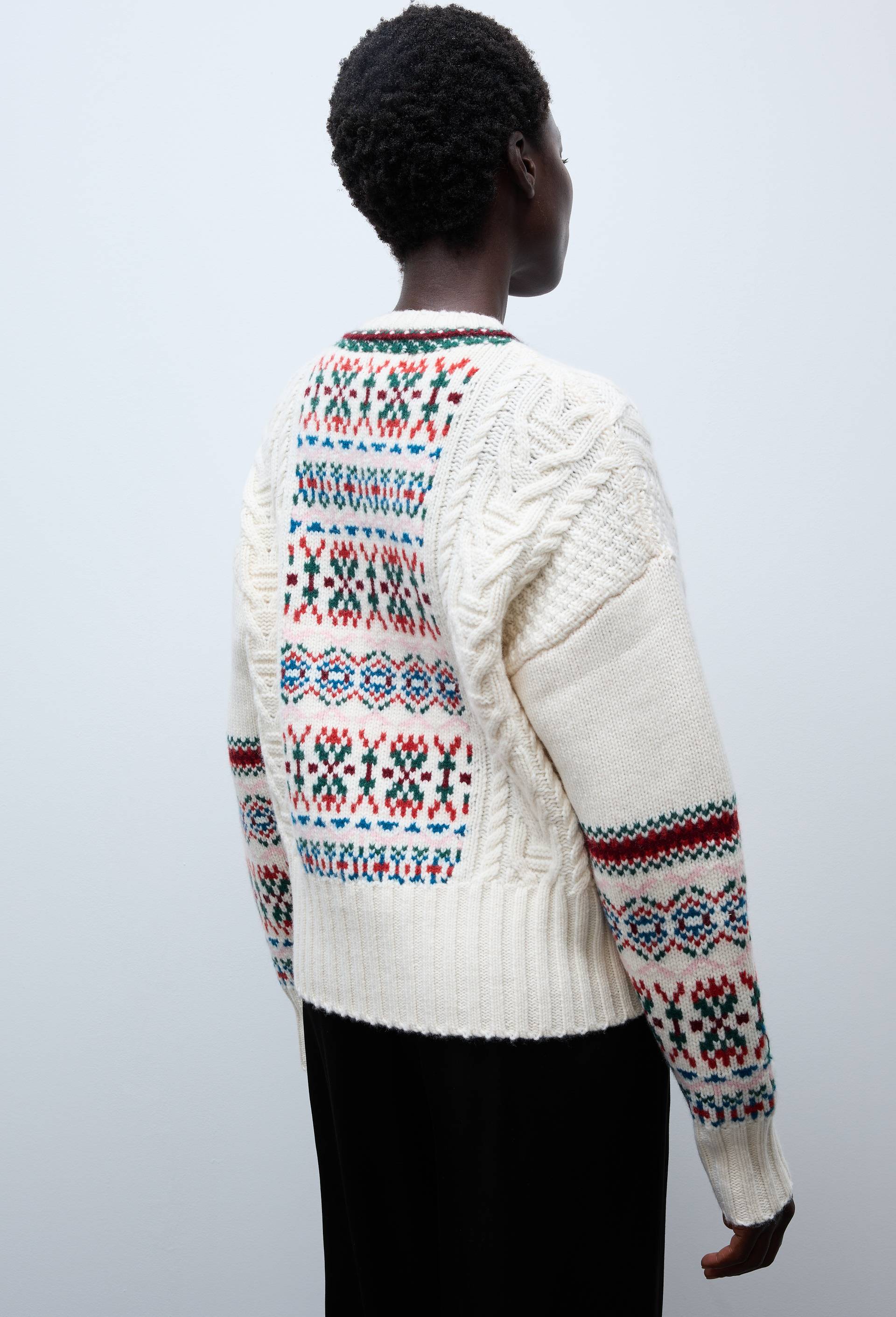 Pull manches longues en jacquard en laine, Ecru, large image number 2