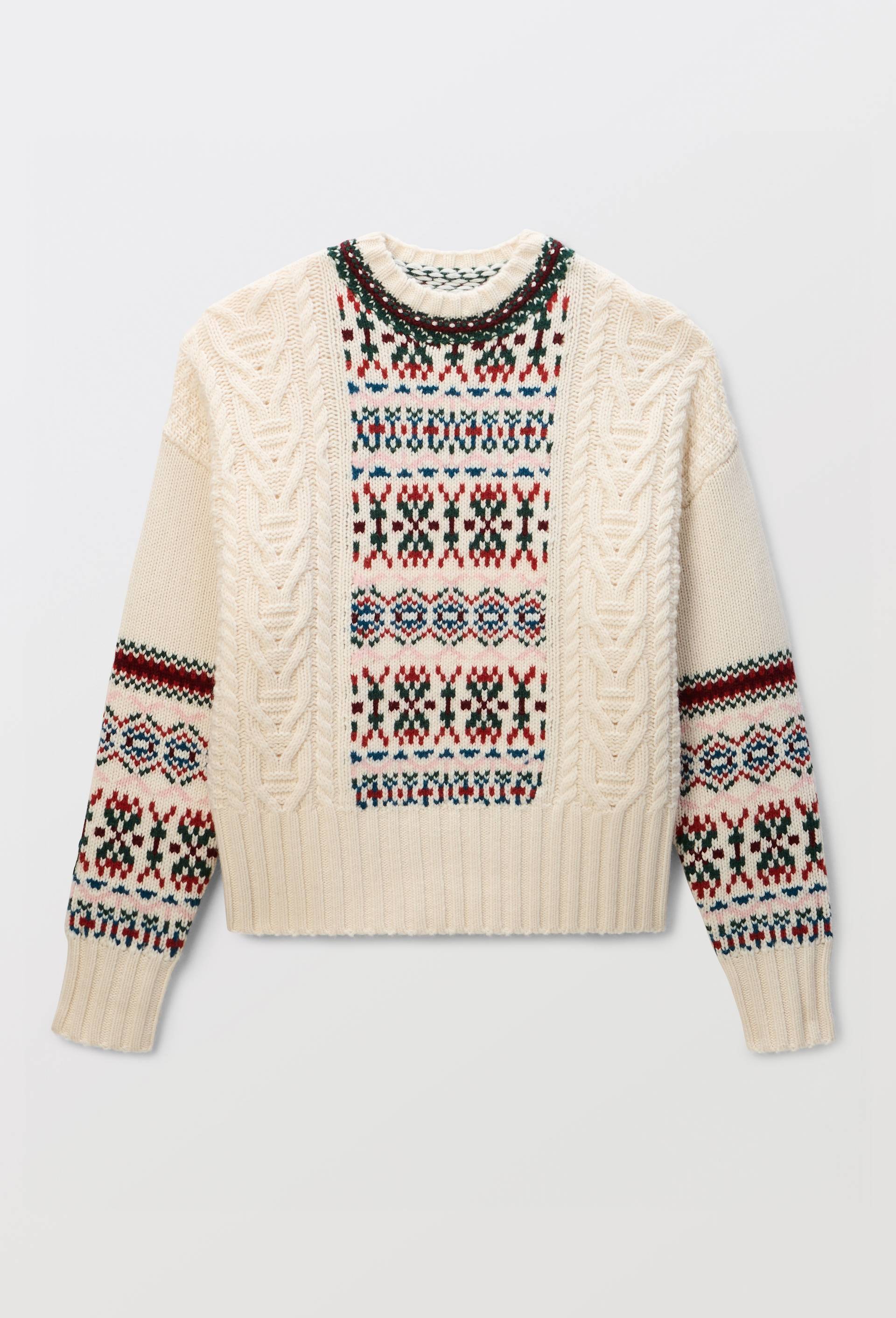 Pull manches longues en jacquard en laine, Ecru, large image number 3